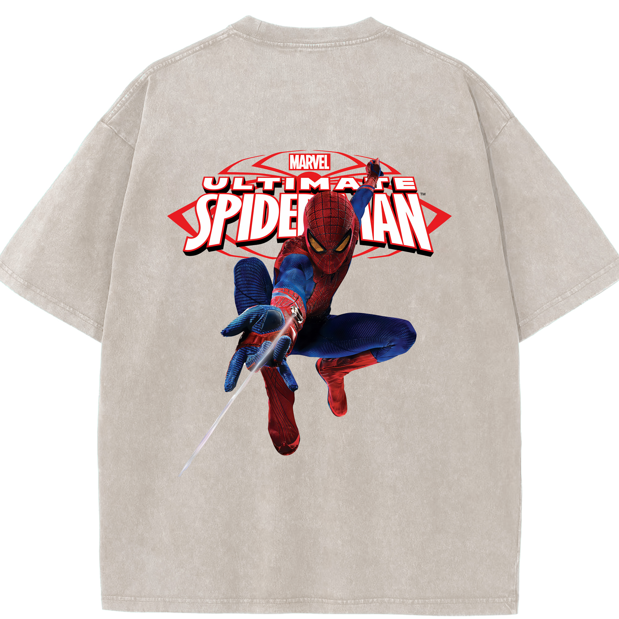 （画像用） Spider Man スパイダーマン 綿100% ヴィンテージ風 半袖Tシャツ（背面プリント）