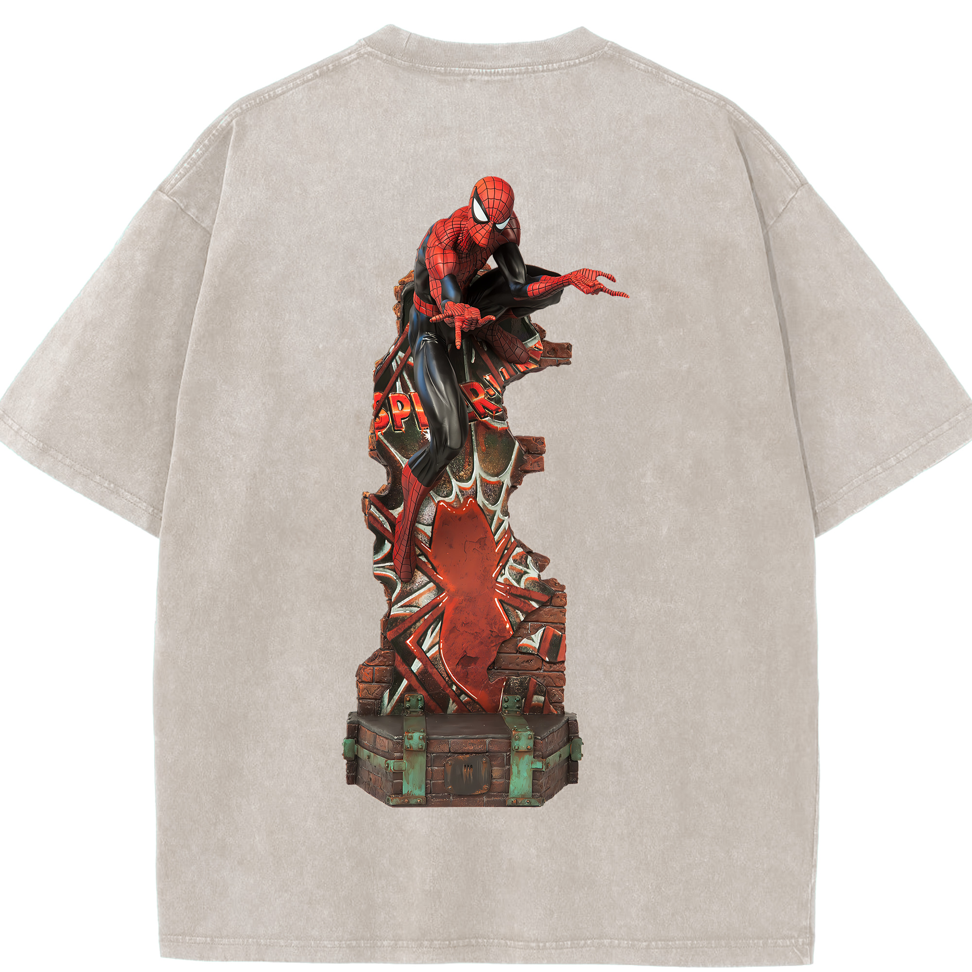 （画像用） Spider Man スパイダーマン 綿100% ヴィンテージ風 半袖Tシャツ（背面プリント）