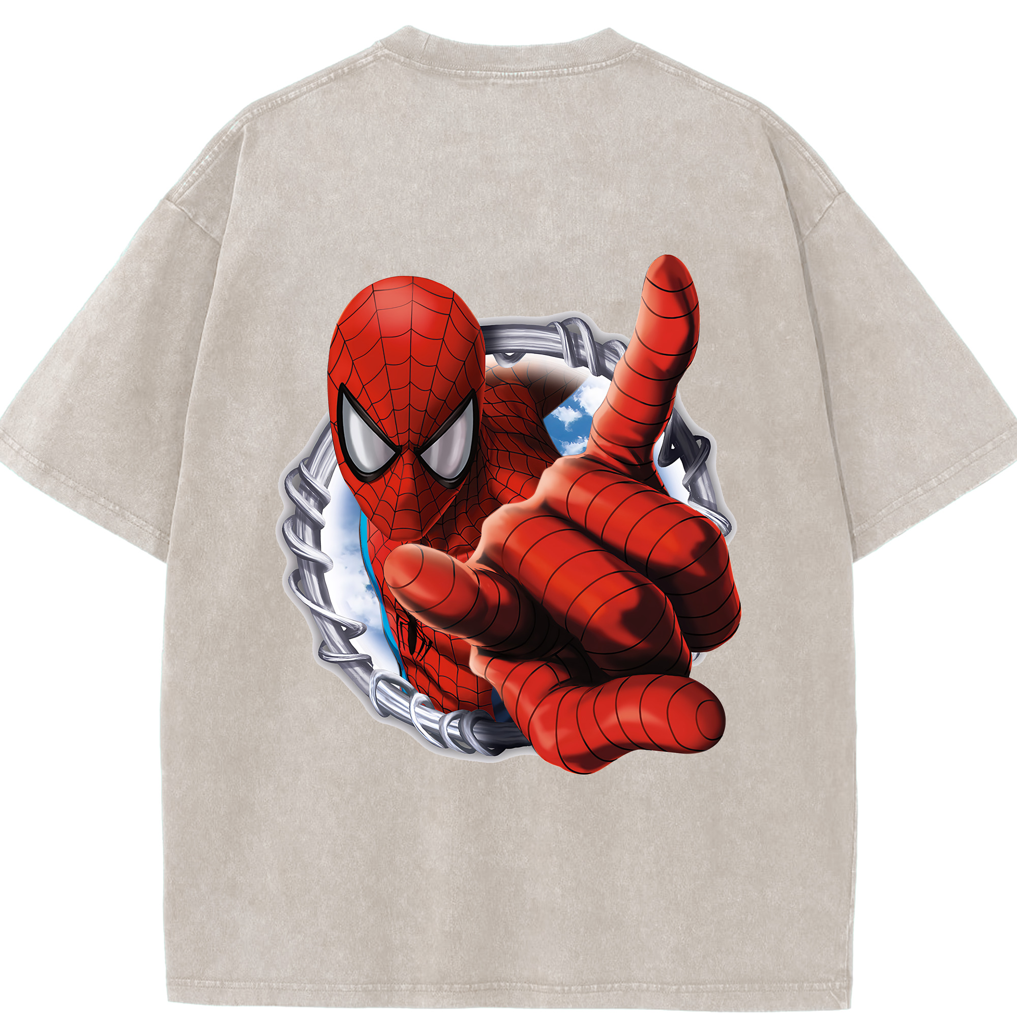 （画像用） Spider Man スパイダーマン 綿100% ヴィンテージ風 半袖Tシャツ（背面プリント）