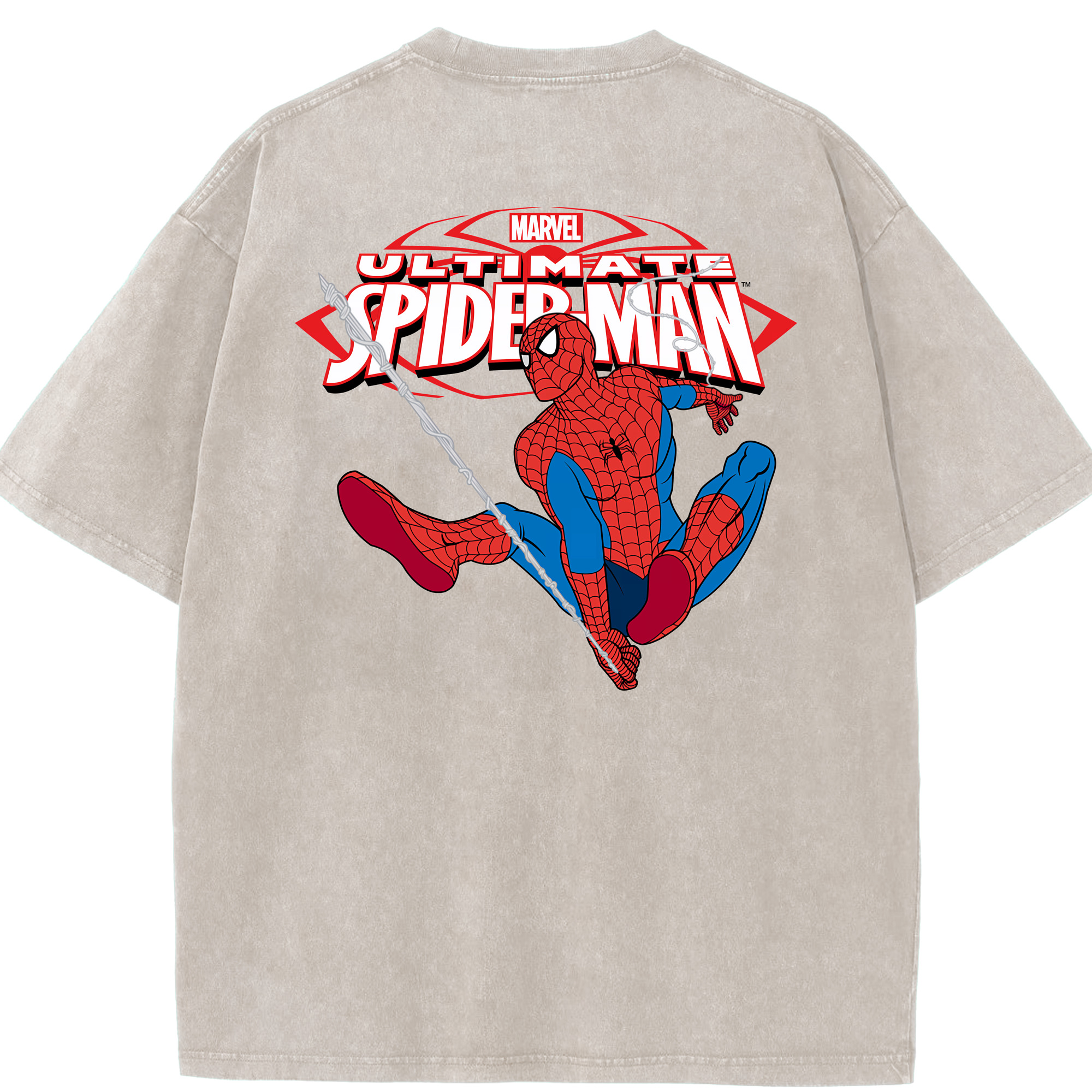 （画像用） Spider Man スパイダーマン 綿100% ヴィンテージ風 半袖Tシャツ（背面プリント）