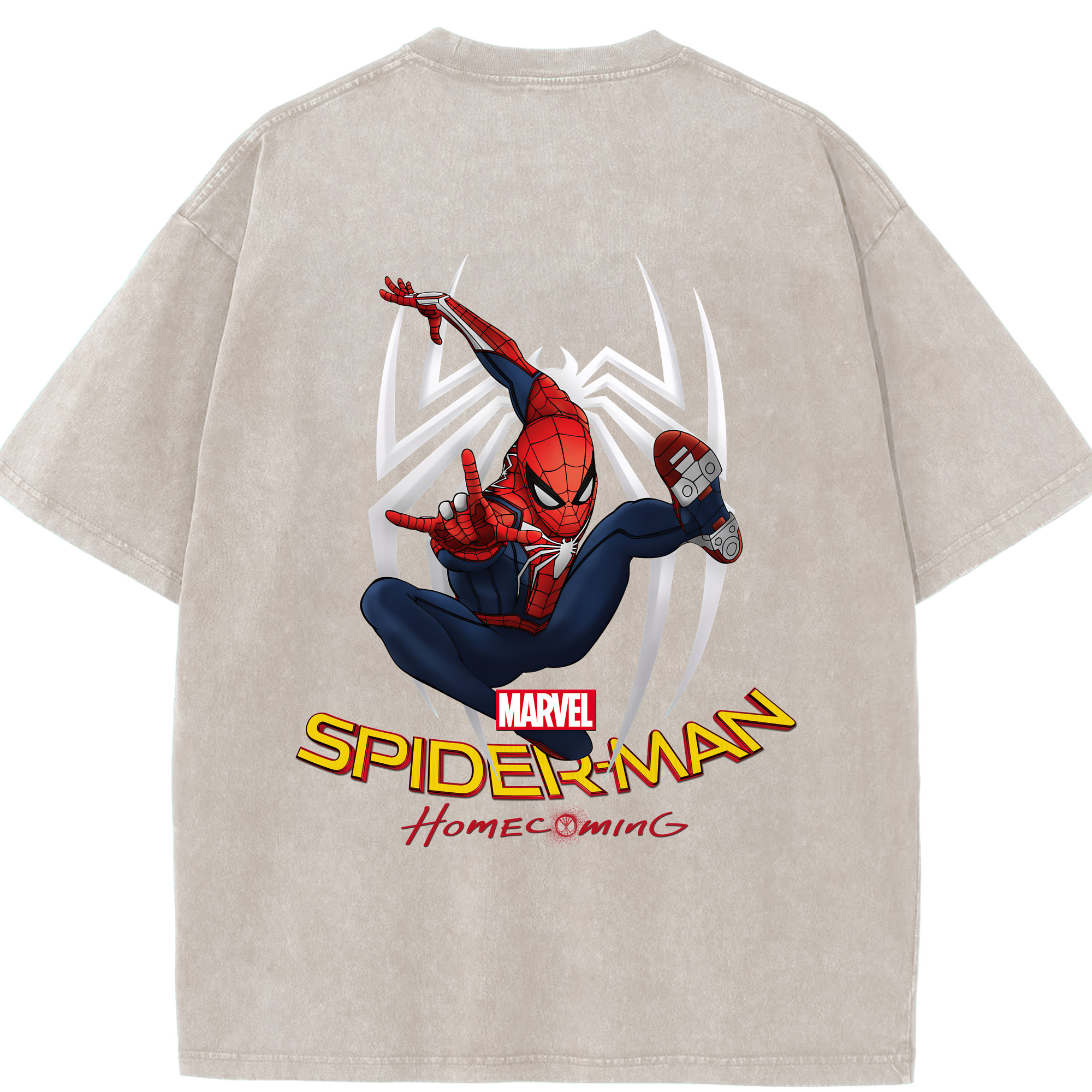 （画像用） Spider Man スパイダーマン 綿100% ヴィンテージ風 半袖Tシャツ（背面プリント）