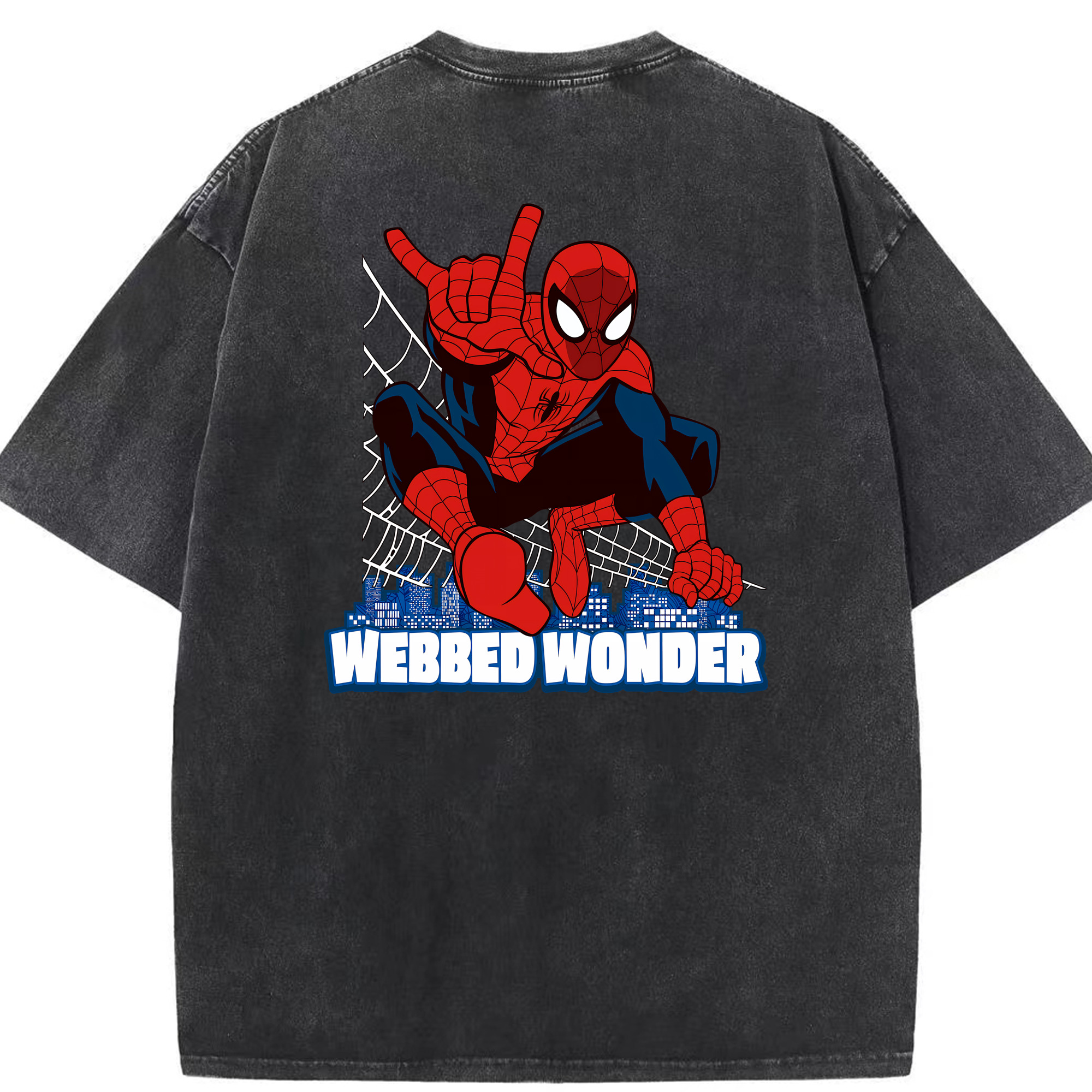 （画像用） Spider Man スパイダーマン 綿100% ヴィンテージ風 半袖Tシャツ（背面プリント）
