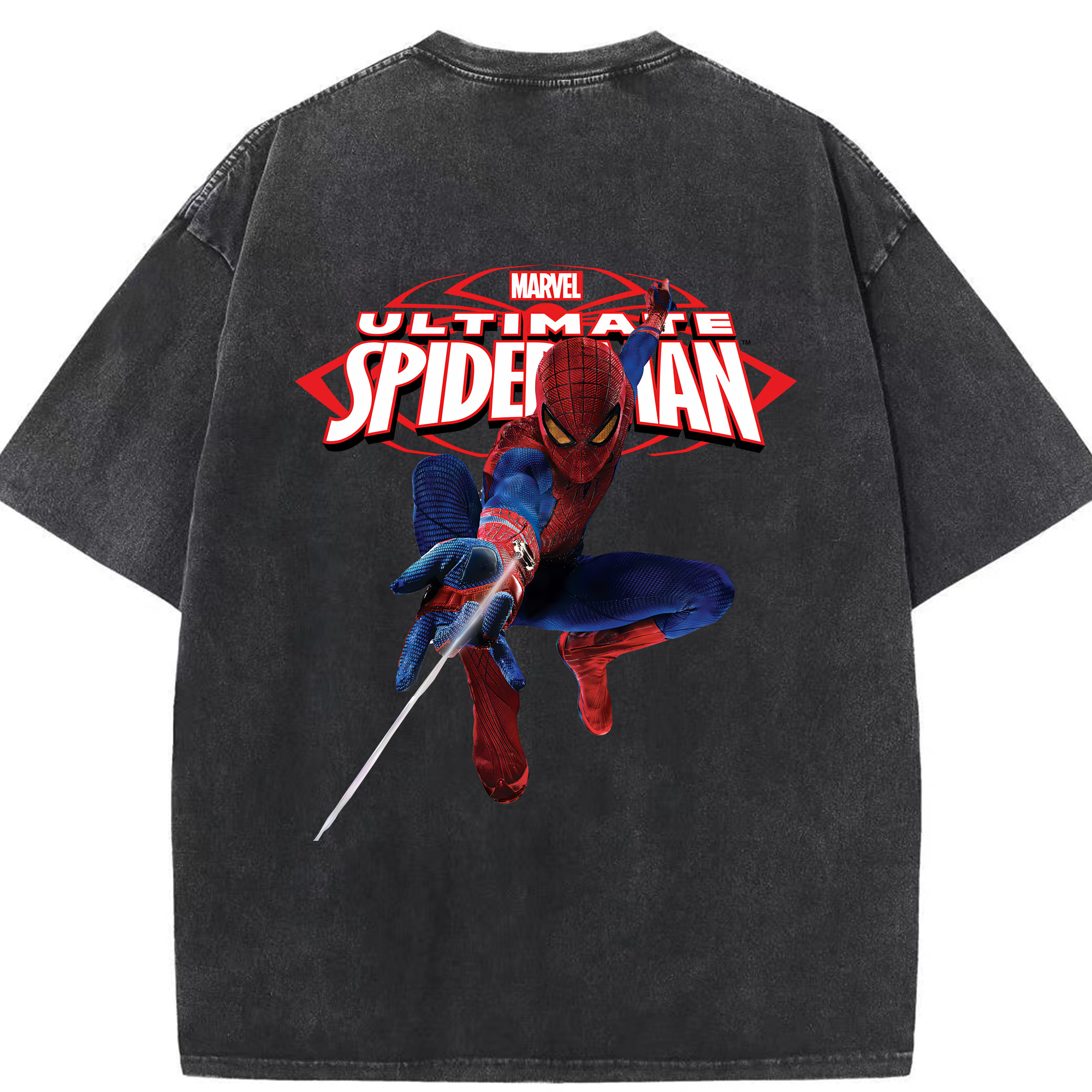 （画像用） Spider Man スパイダーマン 綿100% ヴィンテージ風 半袖Tシャツ（背面プリント）