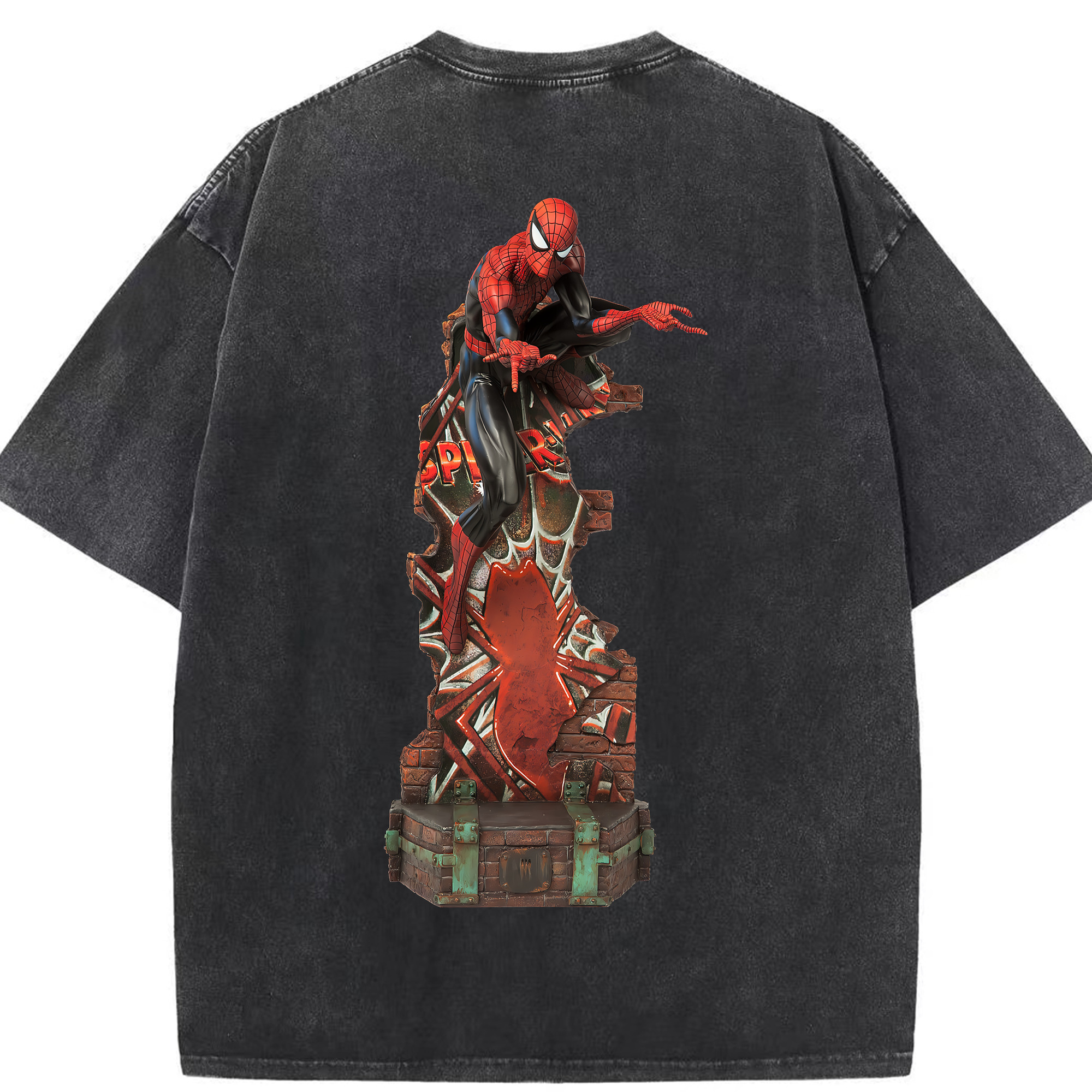 （画像用） Spider Man スパイダーマン 綿100% ヴィンテージ風 半袖Tシャツ（背面プリント）