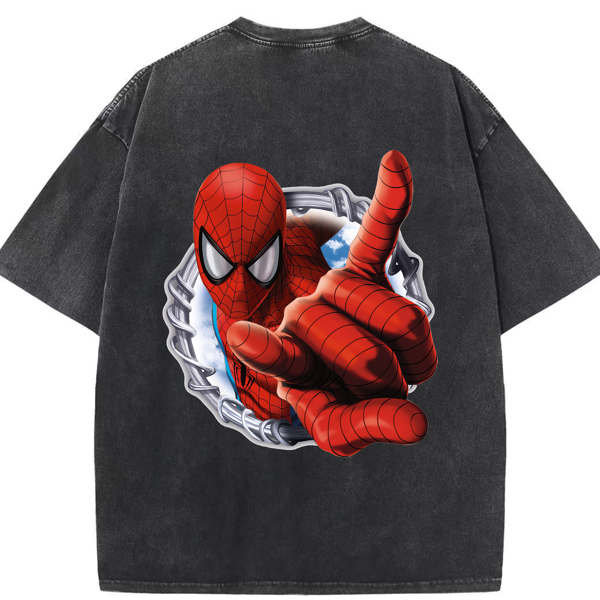 （画像用） Spider Man スパイダーマン 綿100% ヴィンテージ風 半袖Tシャツ（背面プリント）