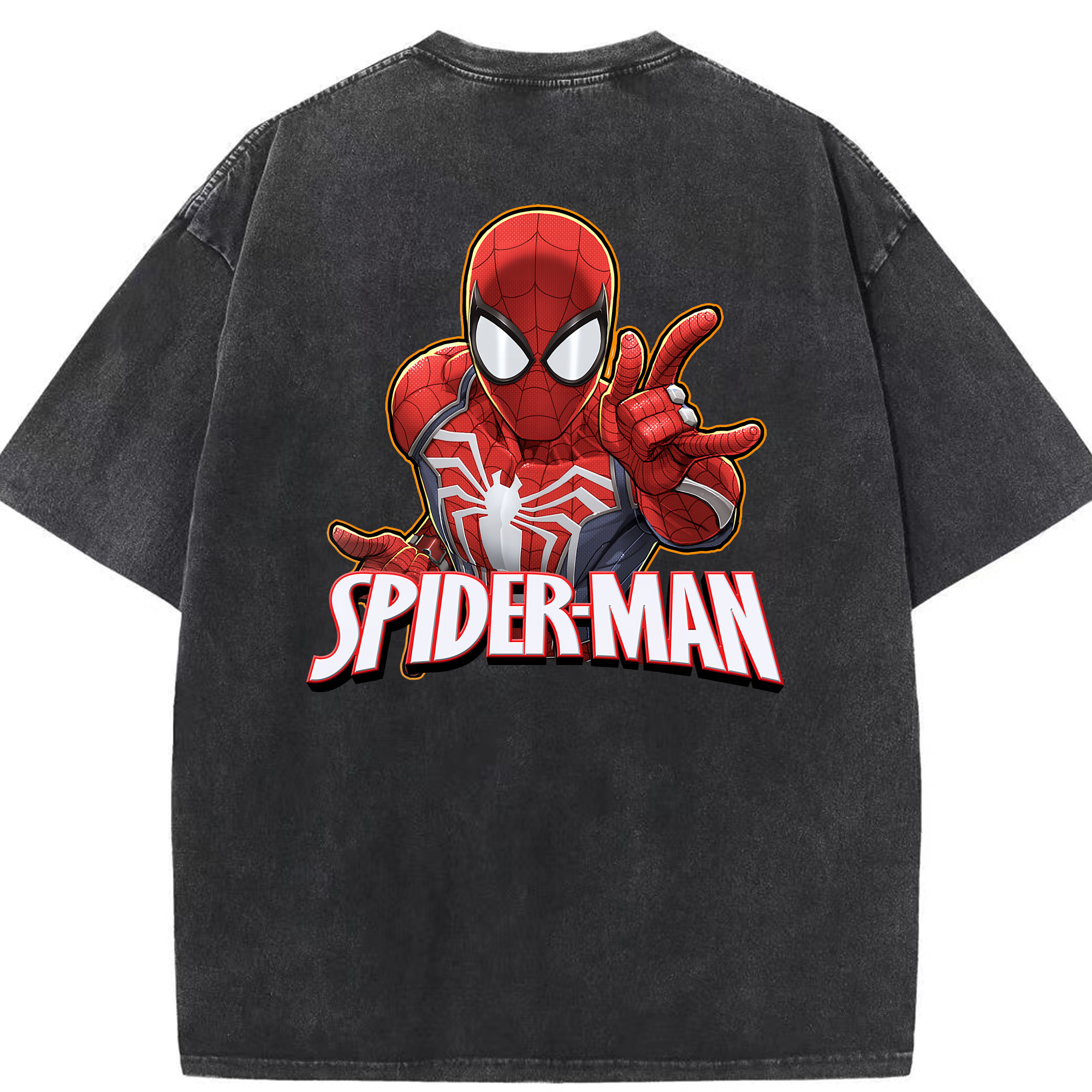 （画像用） Spider Man スパイダーマン 綿100% ヴィンテージ風 半袖Tシャツ（背面プリント）