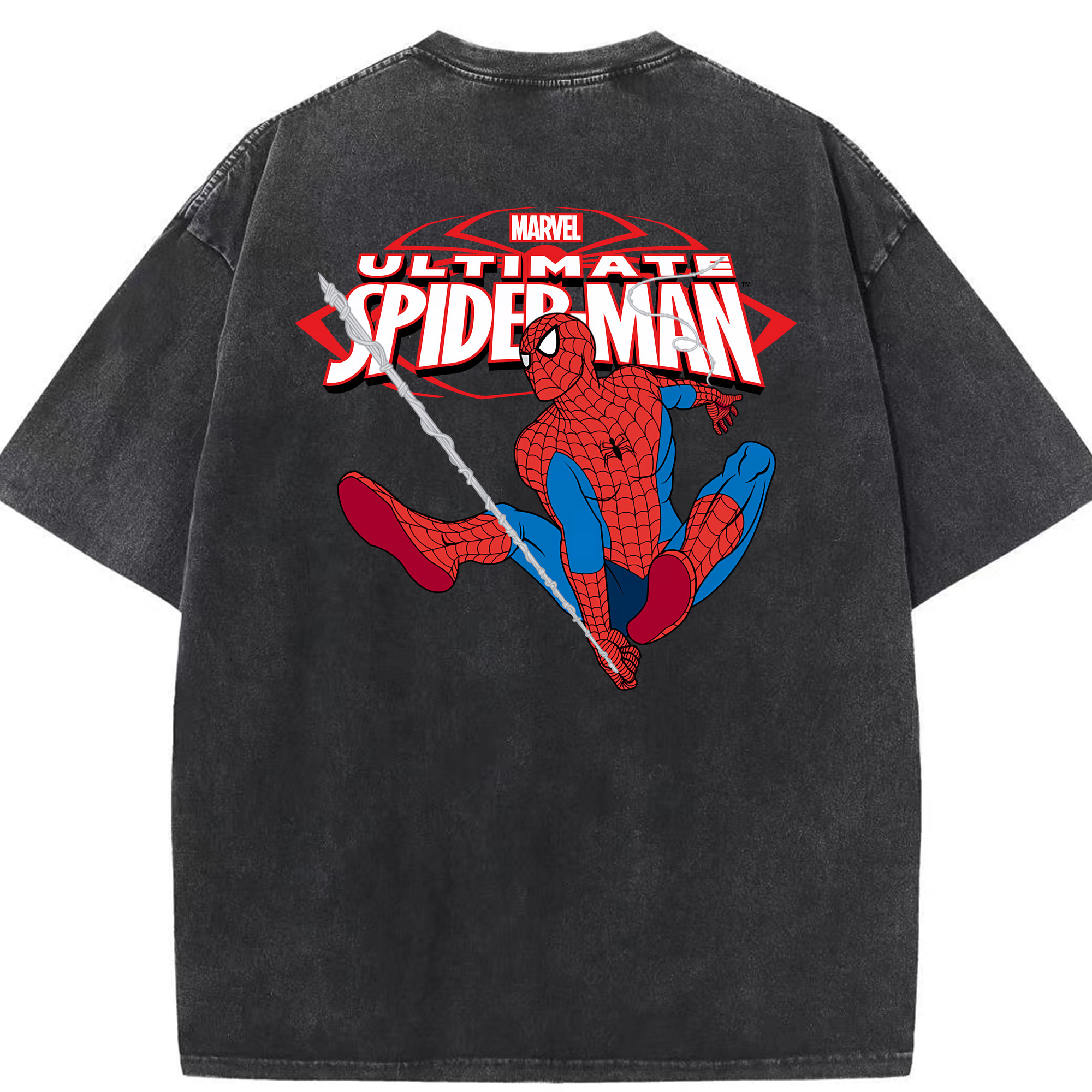 （画像用） Spider Man スパイダーマン 綿100% ヴィンテージ風 半袖Tシャツ（背面プリント）