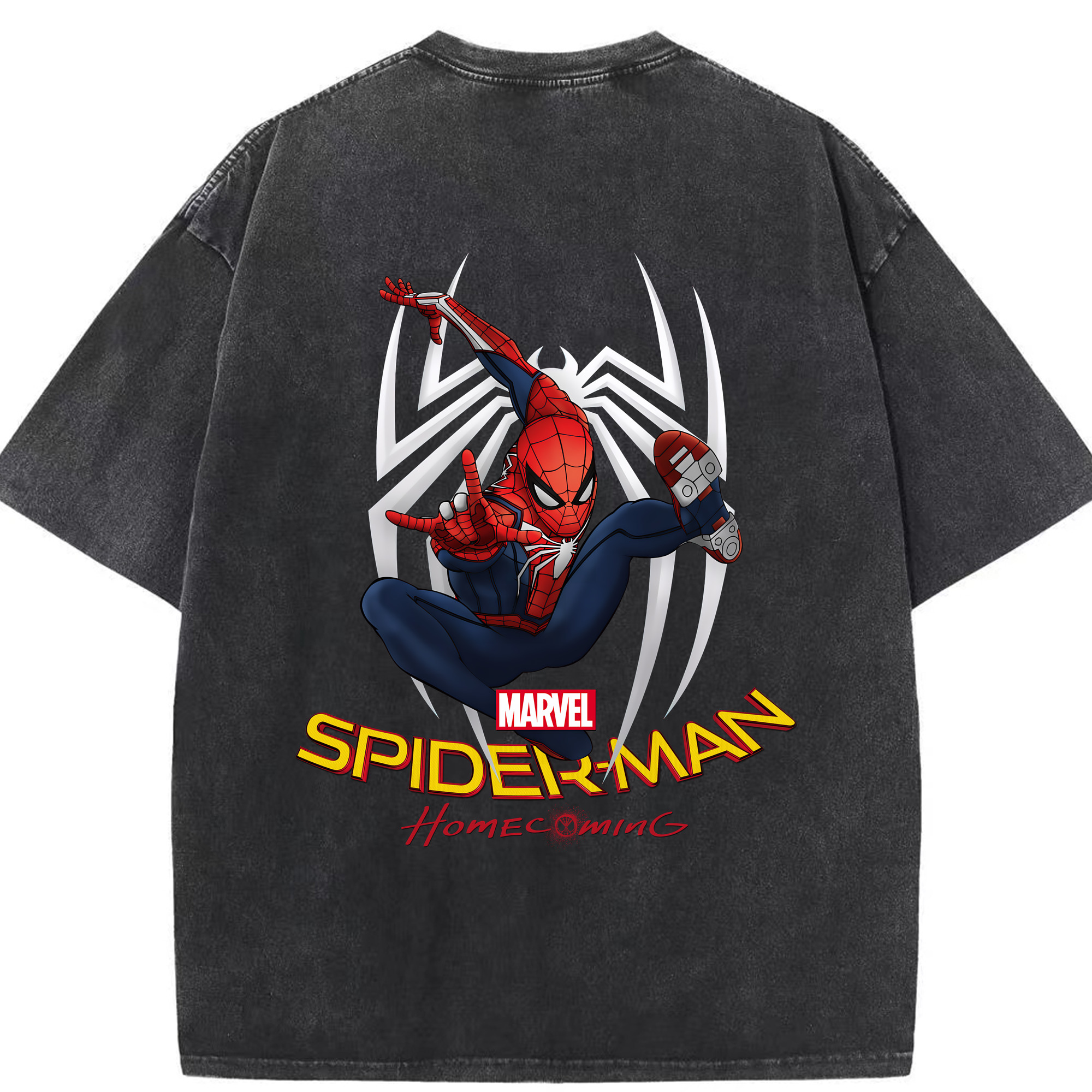 （画像用） Spider Man スパイダーマン 綿100% ヴィンテージ風 半袖Tシャツ（背面プリント）