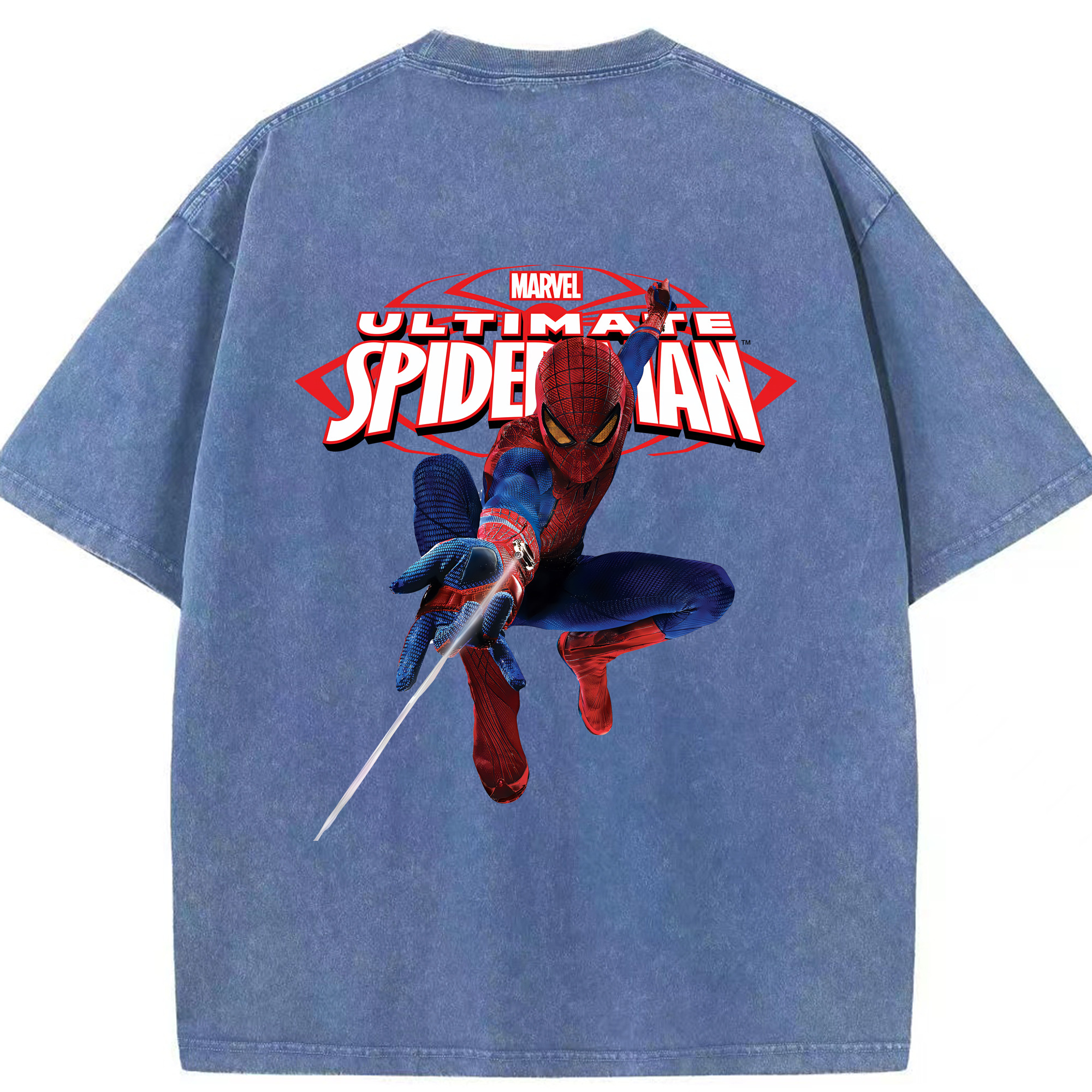 （画像用） Spider Man スパイダーマン 綿100% ヴィンテージ風 半袖Tシャツ（背面プリント）
