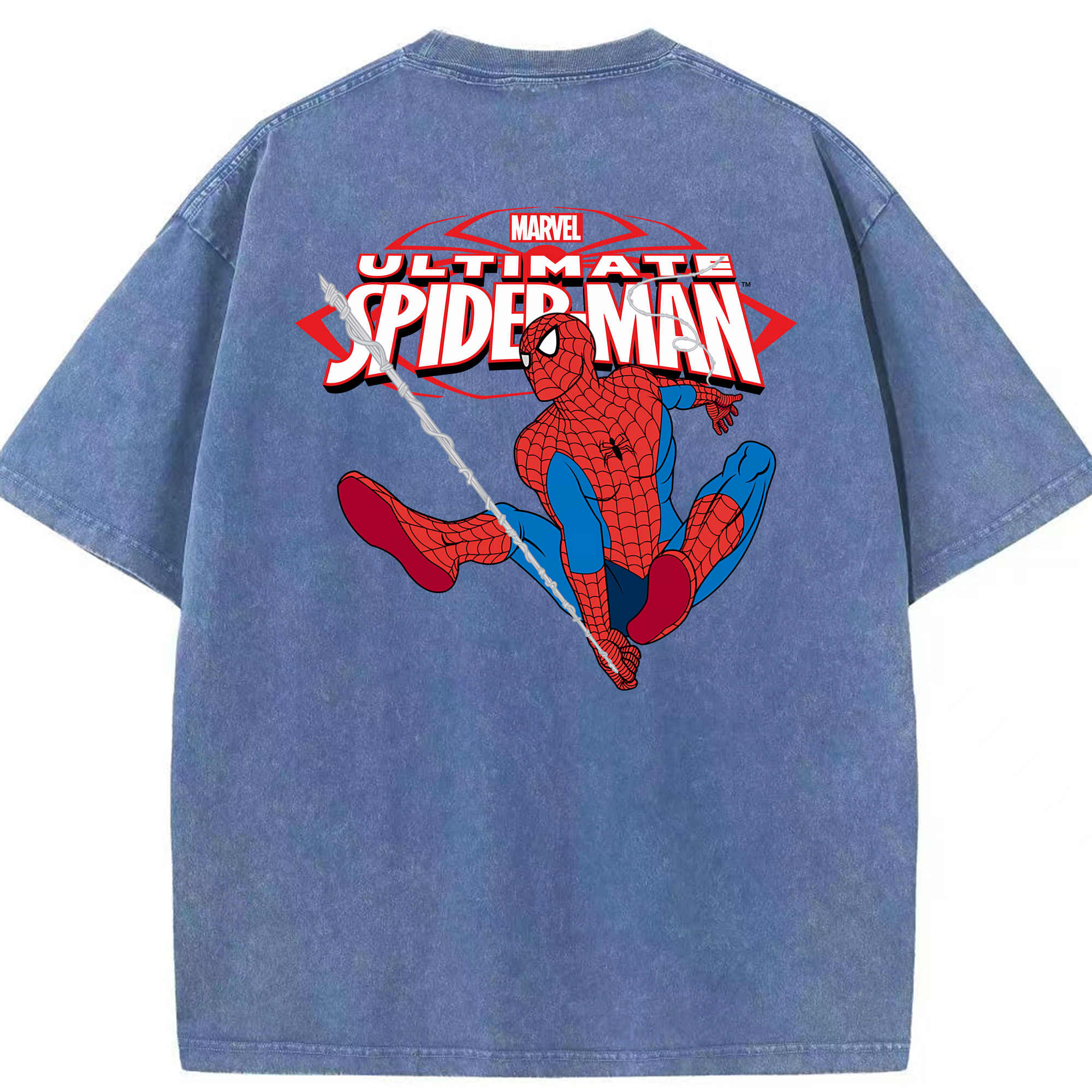 （画像用） Spider Man スパイダーマン 綿100% ヴィンテージ風 半袖Tシャツ（背面プリント）