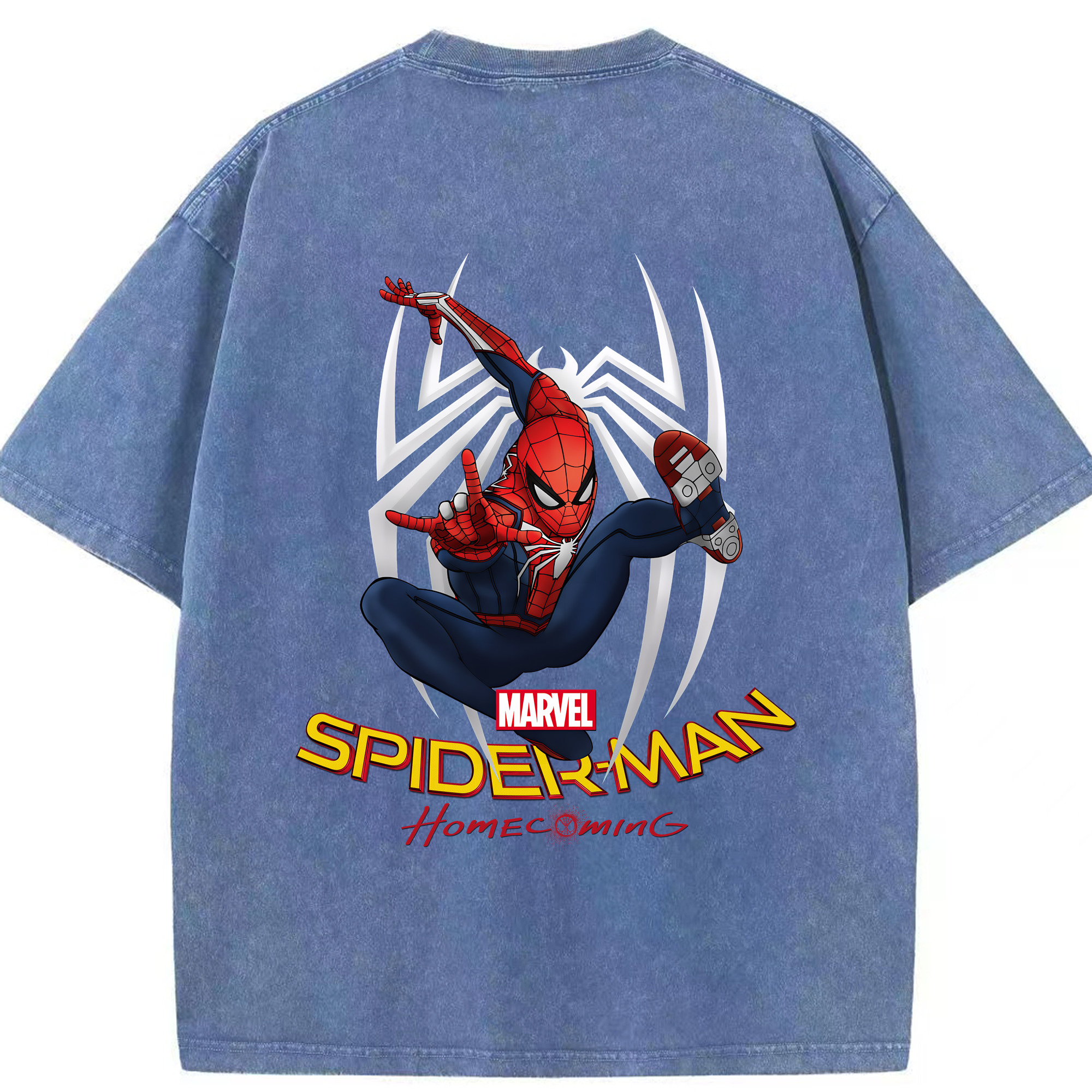 （画像用） Spider Man スパイダーマン 綿100% ヴィンテージ風 半袖Tシャツ（背面プリント）