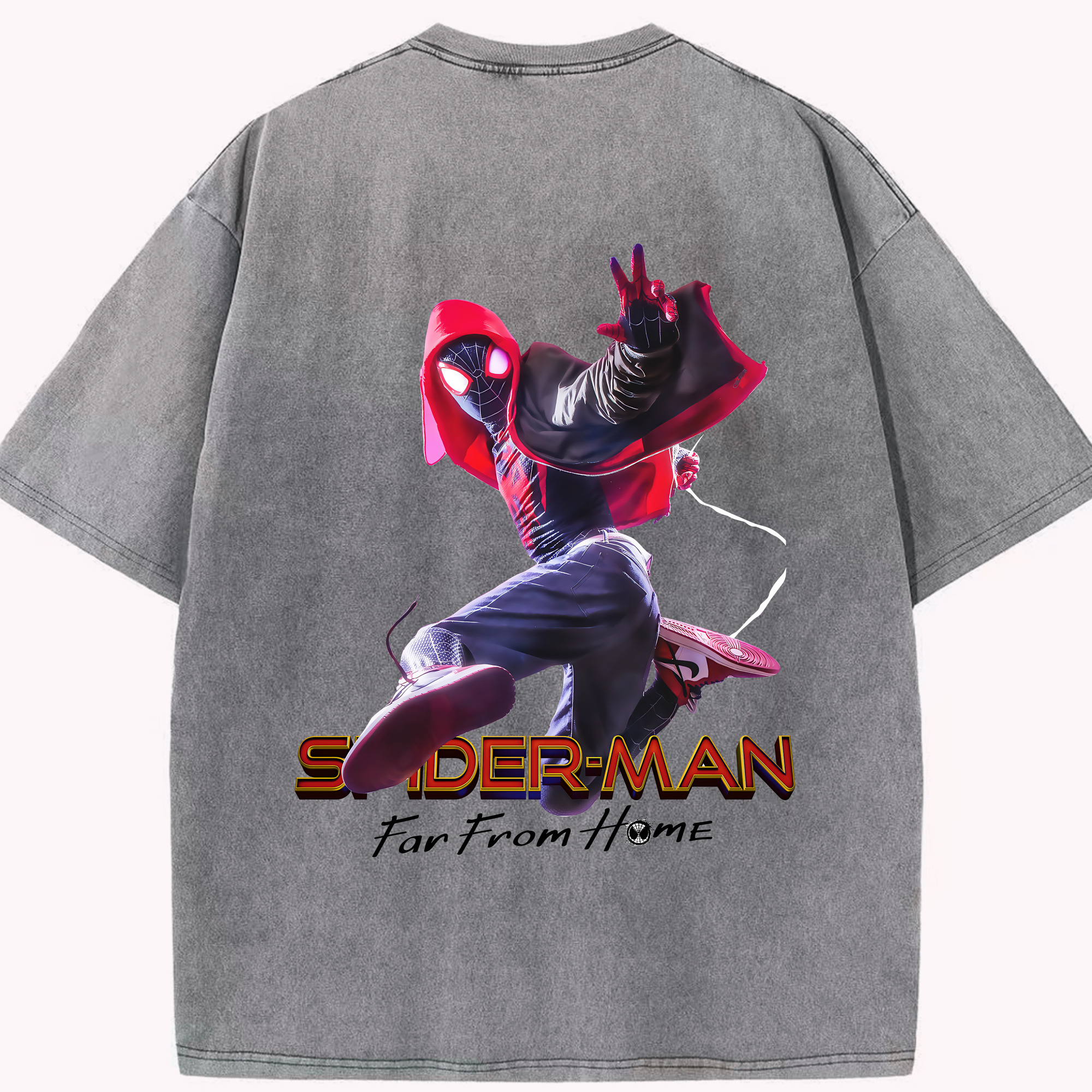 （画像用） Spider Man スパイダーマン 綿100% ヴィンテージ風 半袖Tシャツ（背面プリント）