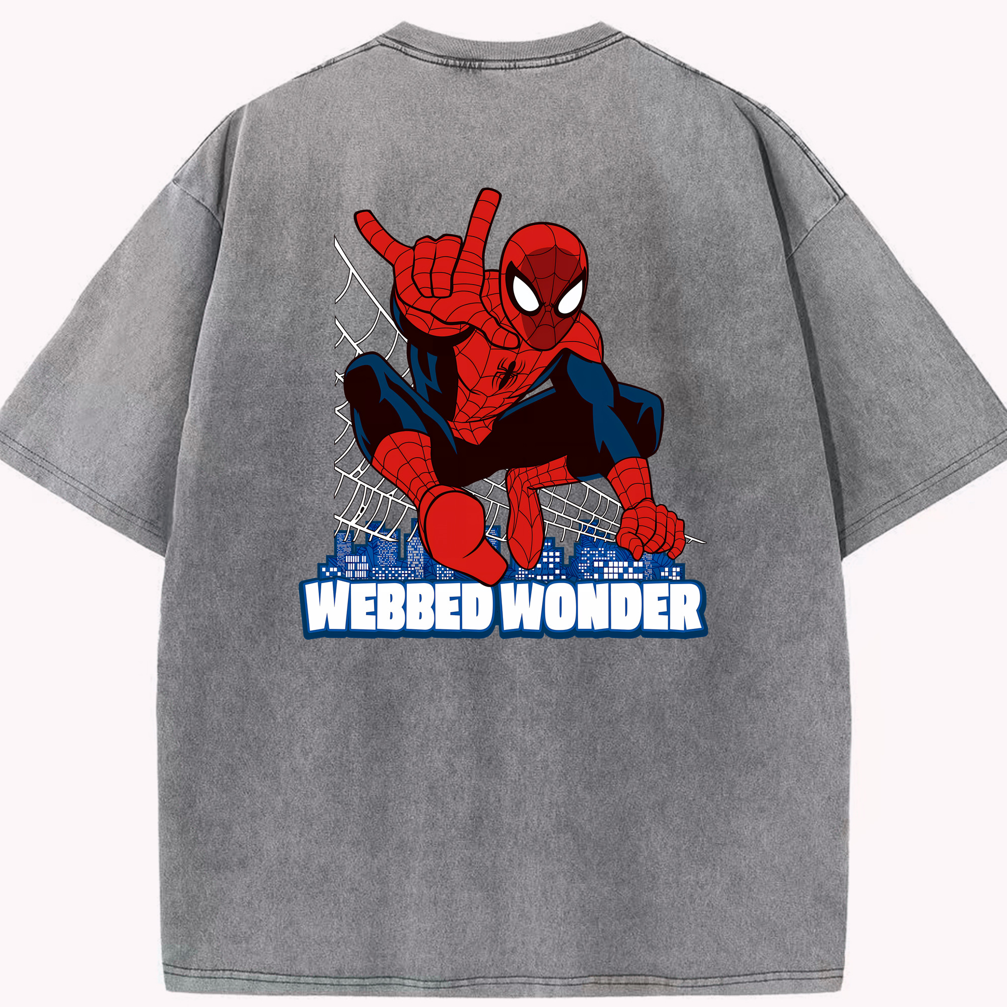 （画像用） Spider Man スパイダーマン 綿100% ヴィンテージ風 半袖Tシャツ（背面プリント）