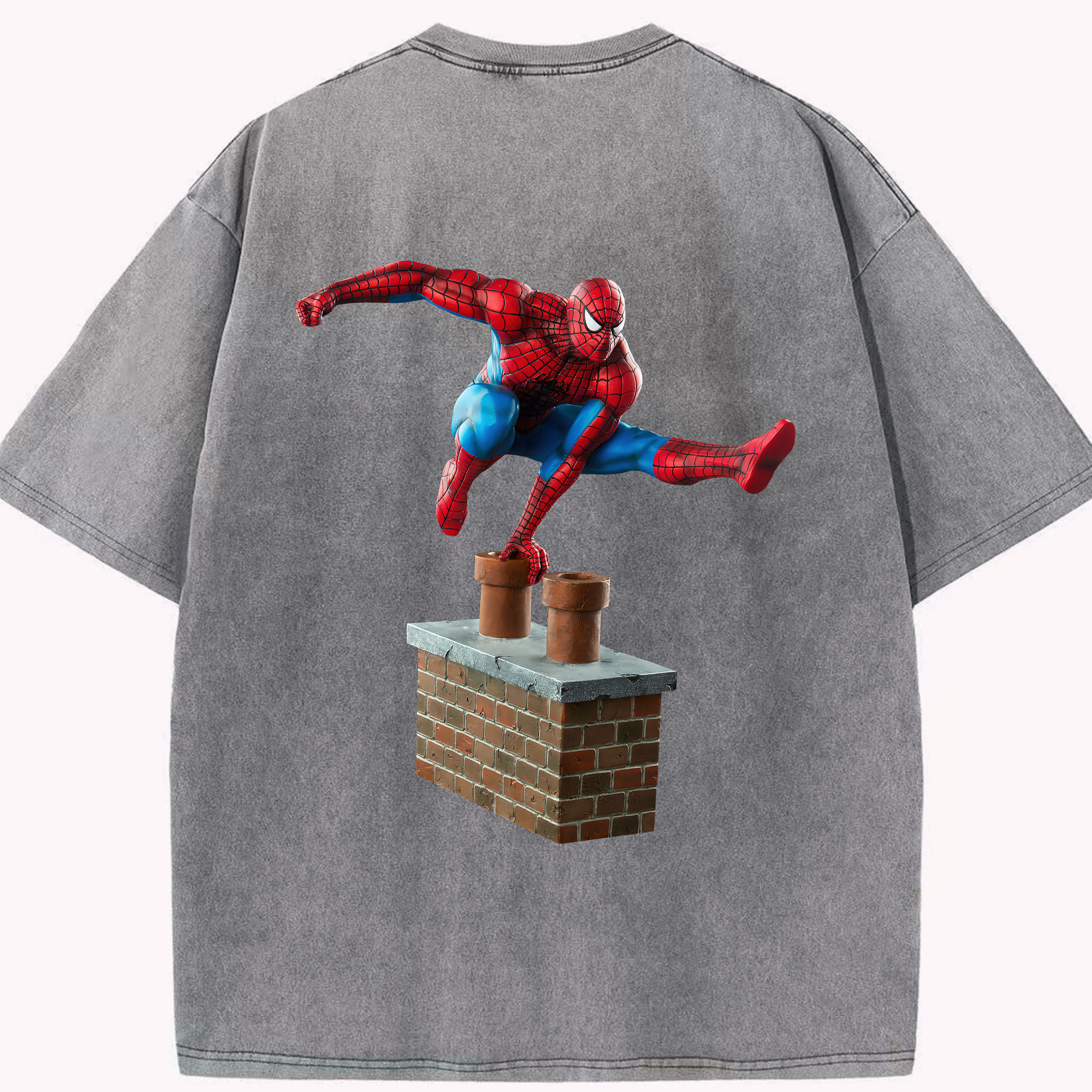 （画像用） Spider Man スパイダーマン 綿100% ヴィンテージ風 半袖Tシャツ（背面プリント）