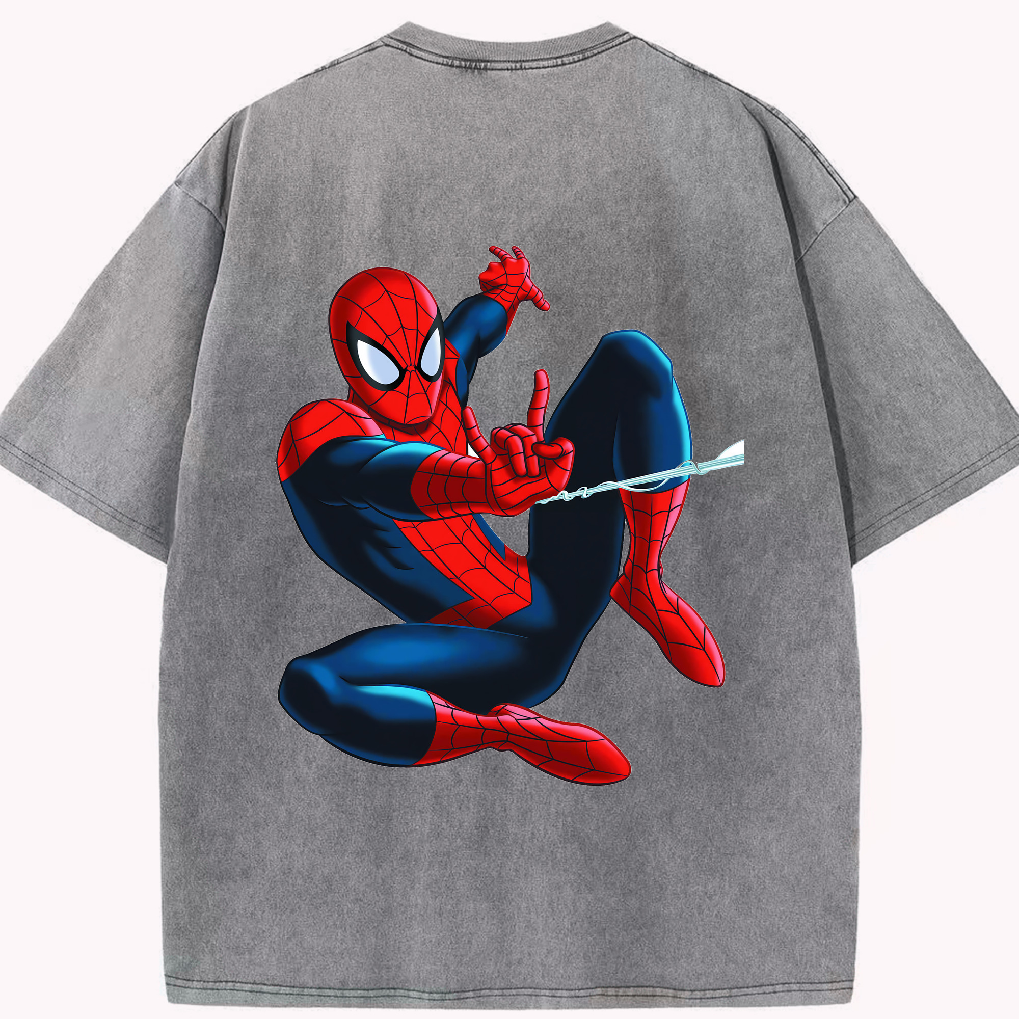 （画像用） Spider Man スパイダーマン 綿100% ヴィンテージ風 半袖Tシャツ（背面プリント）