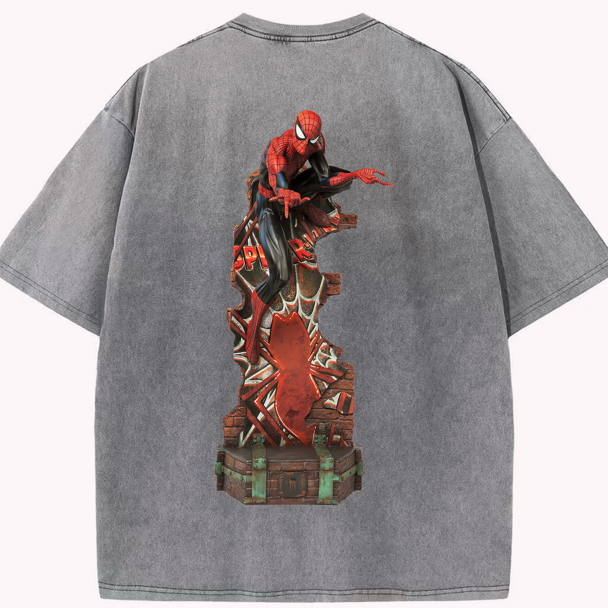 （画像用） Spider Man スパイダーマン 綿100% ヴィンテージ風 半袖Tシャツ（背面プリント）