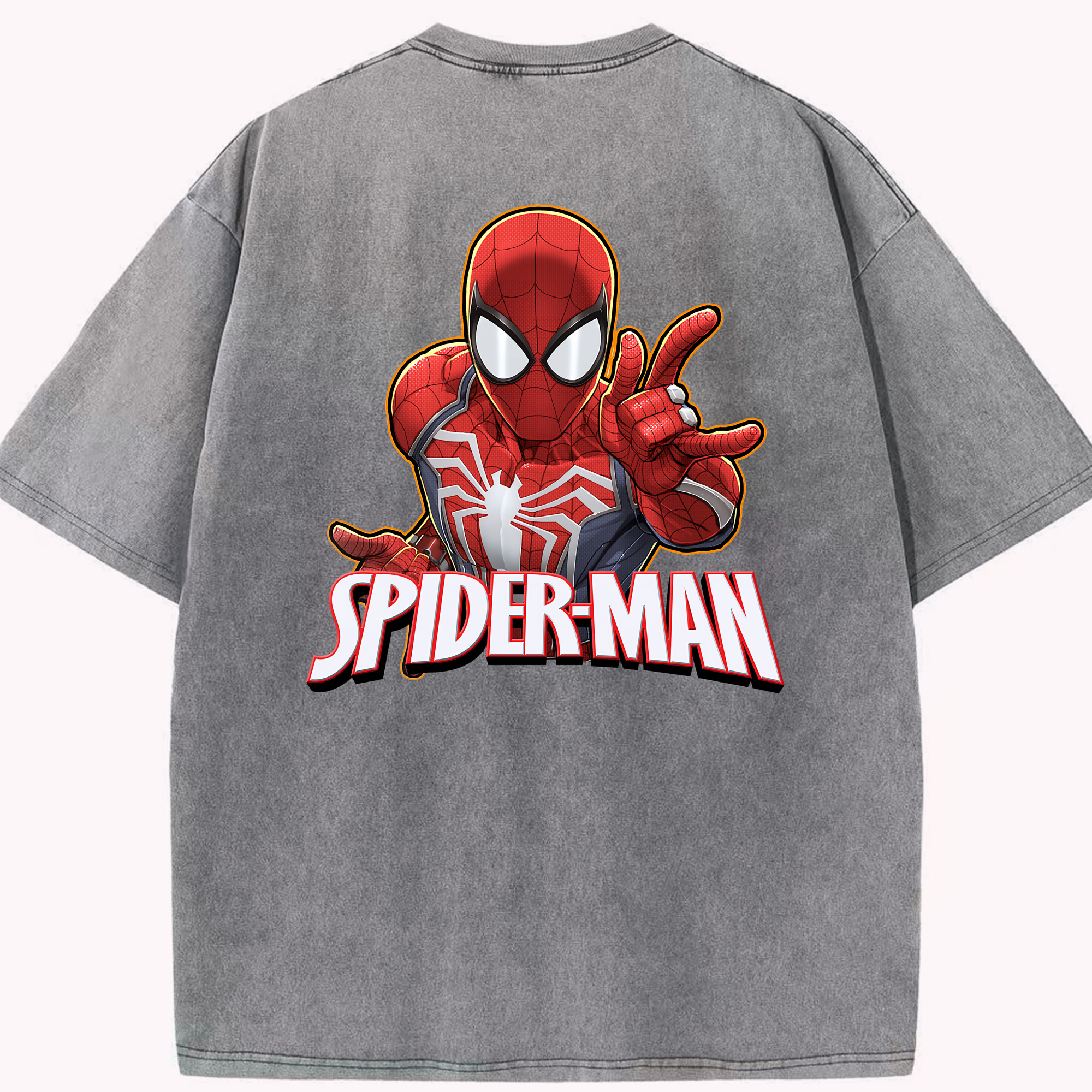 （画像用） Spider Man スパイダーマン 綿100% ヴィンテージ風 半袖Tシャツ（背面プリント）