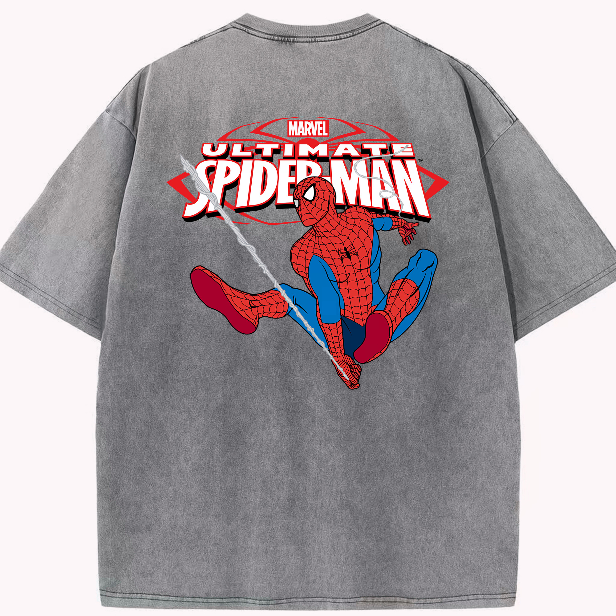 （画像用） Spider Man スパイダーマン 綿100% ヴィンテージ風 半袖Tシャツ（背面プリント）