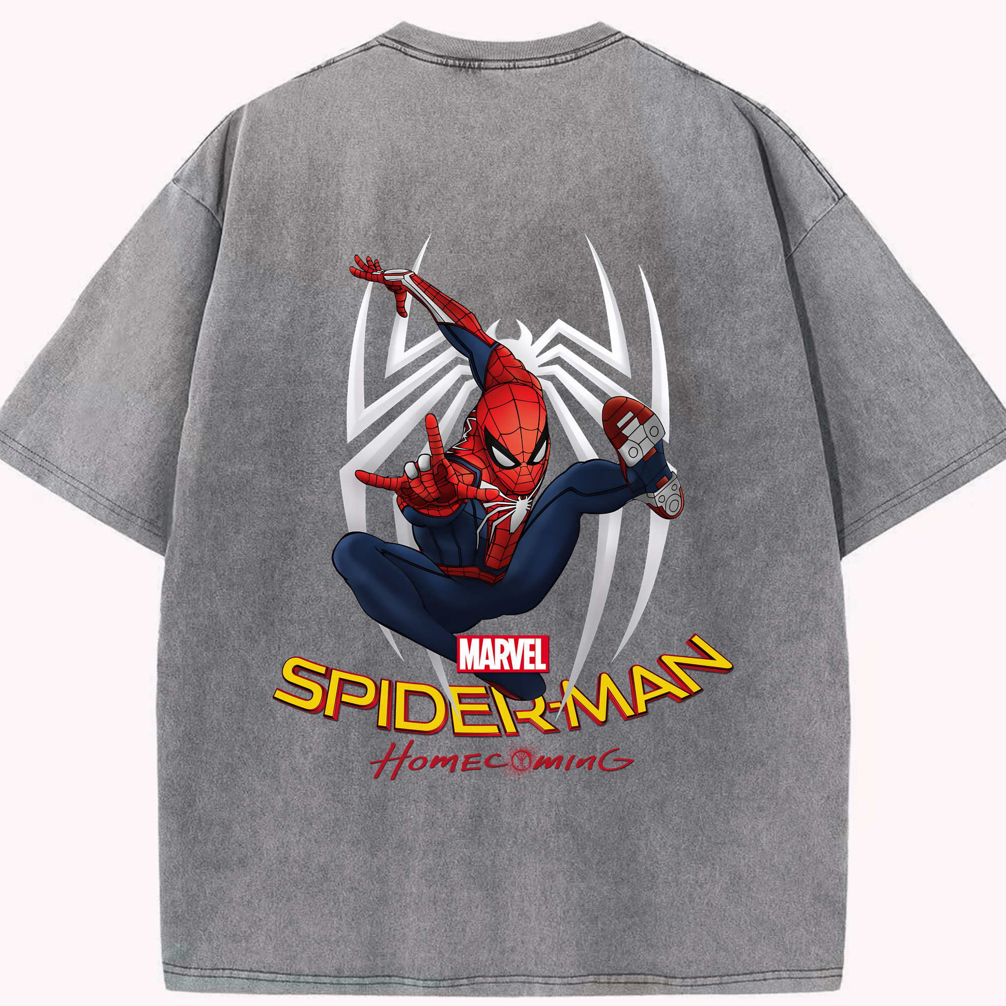 （画像用） Spider Man スパイダーマン 綿100% ヴィンテージ風 半袖Tシャツ（背面プリント）