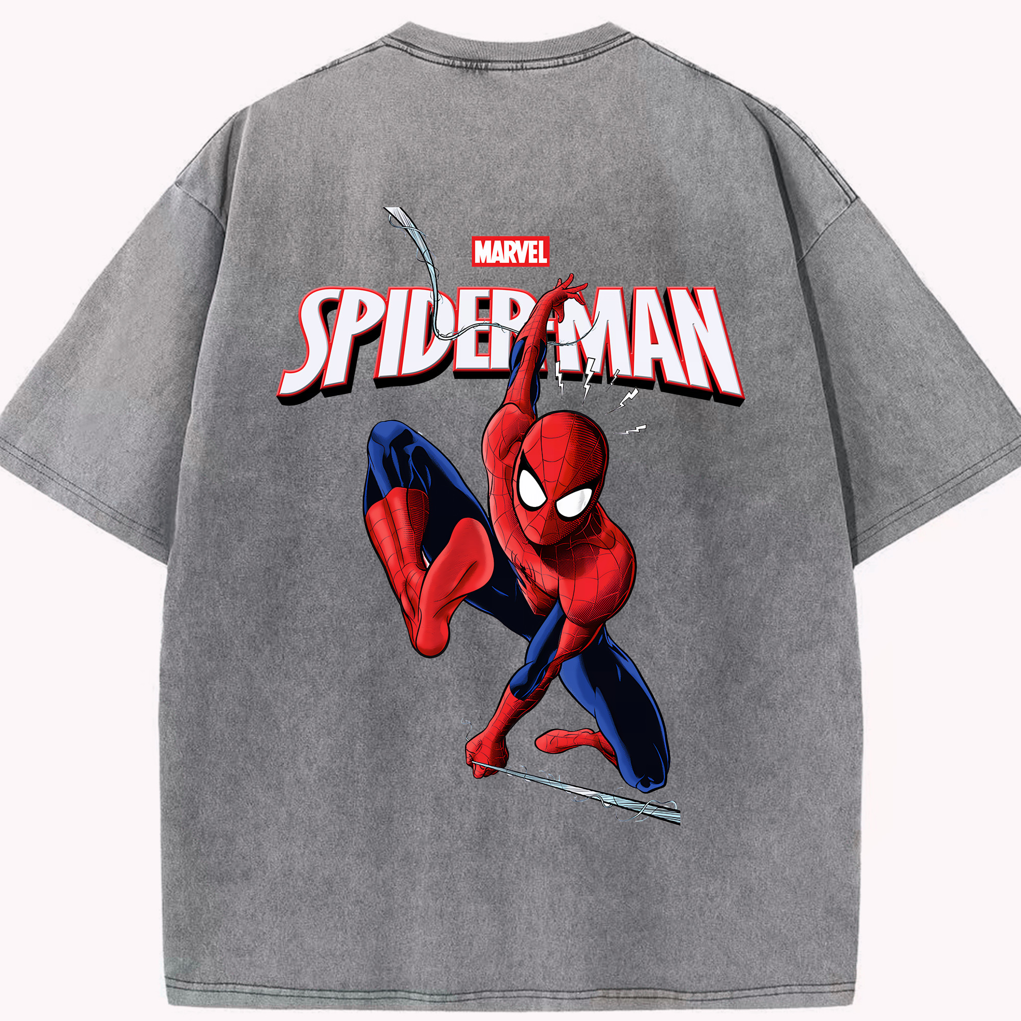 （画像用） Spider Man スパイダーマン 綿100% ヴィンテージ風 半袖Tシャツ（背面プリント）