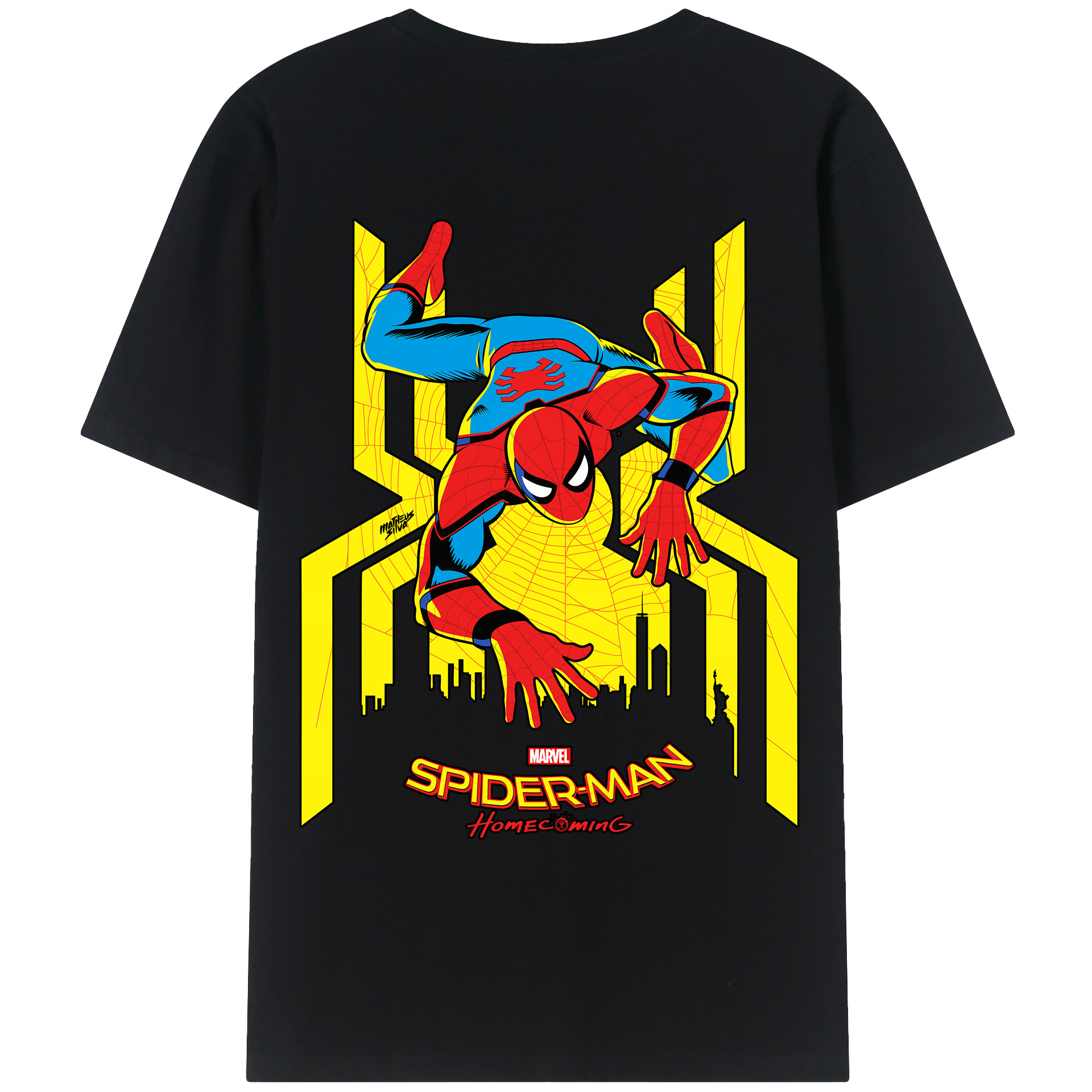 （画像用） Spider Man スパイダーマン 綿100％ メンズ半袖Tシャツ（バックプリント） 通気性