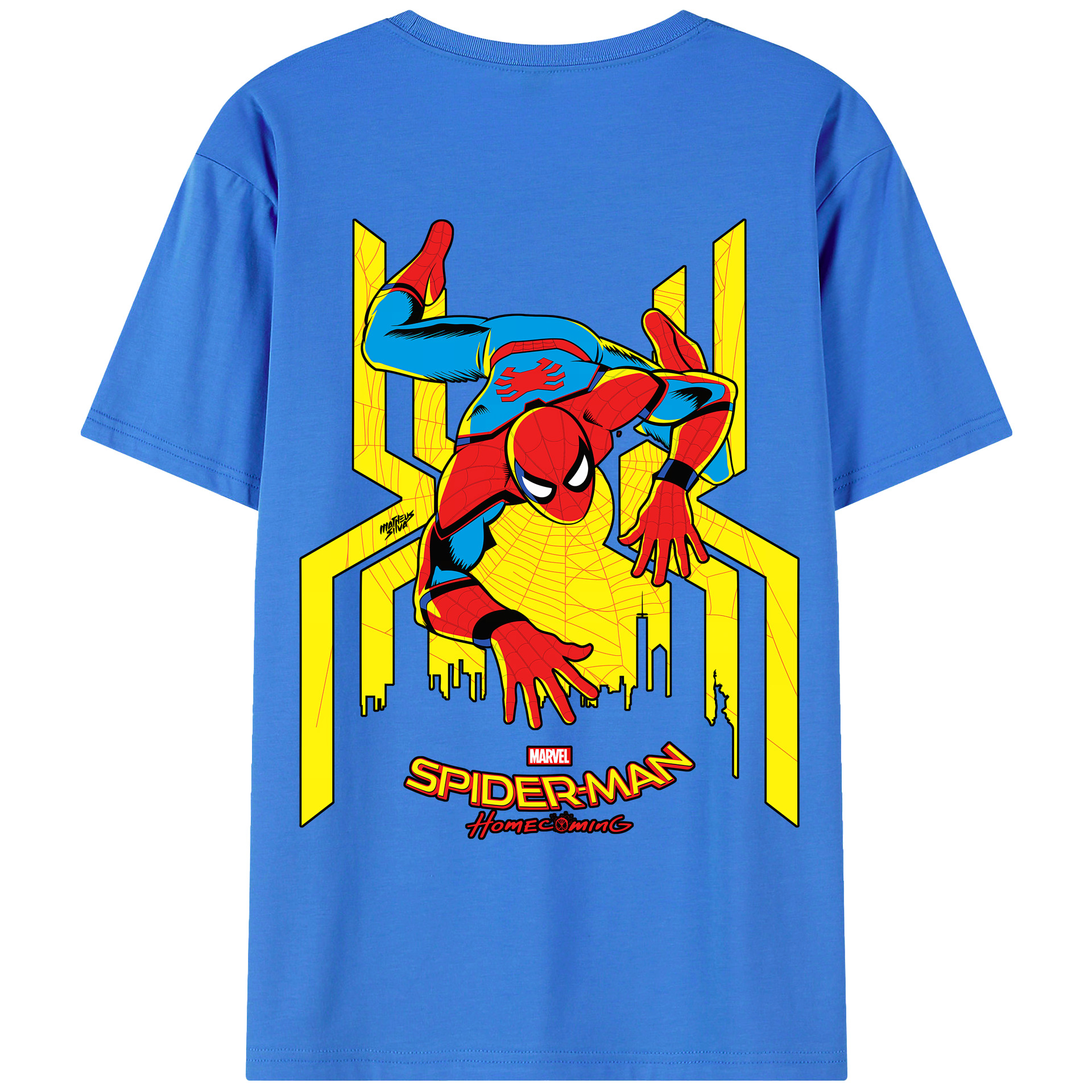 （画像用） Spider Man スパイダーマン 綿100％ メンズ半袖Tシャツ（バックプリント） 通気性