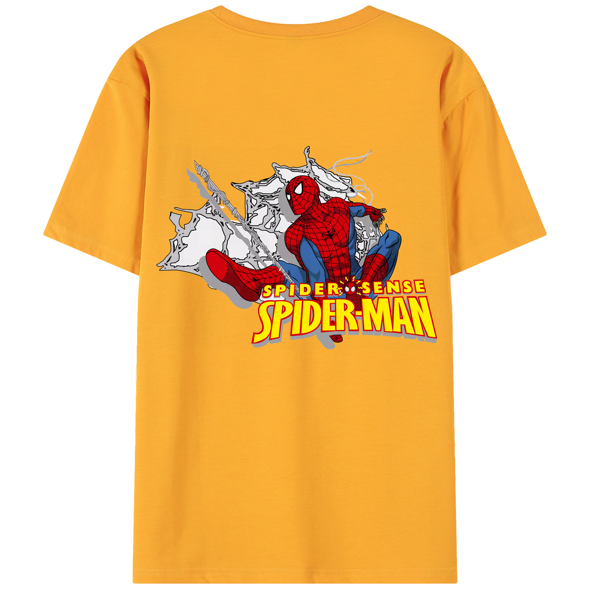 （画像用） Spider Man スパイダーマン 綿100％ メンズ半袖Tシャツ（バックプリント） 通気性
