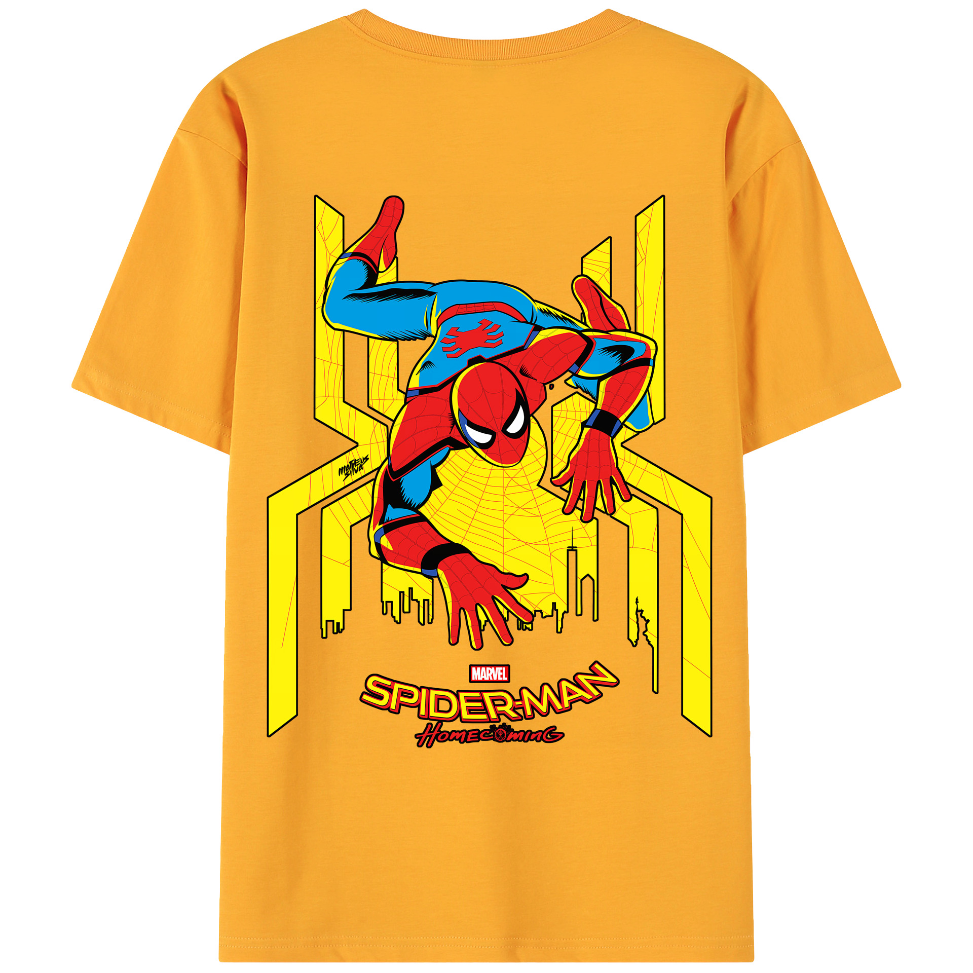 （画像用） Spider Man スパイダーマン 綿100％ メンズ半袖Tシャツ（バックプリント） 通気性