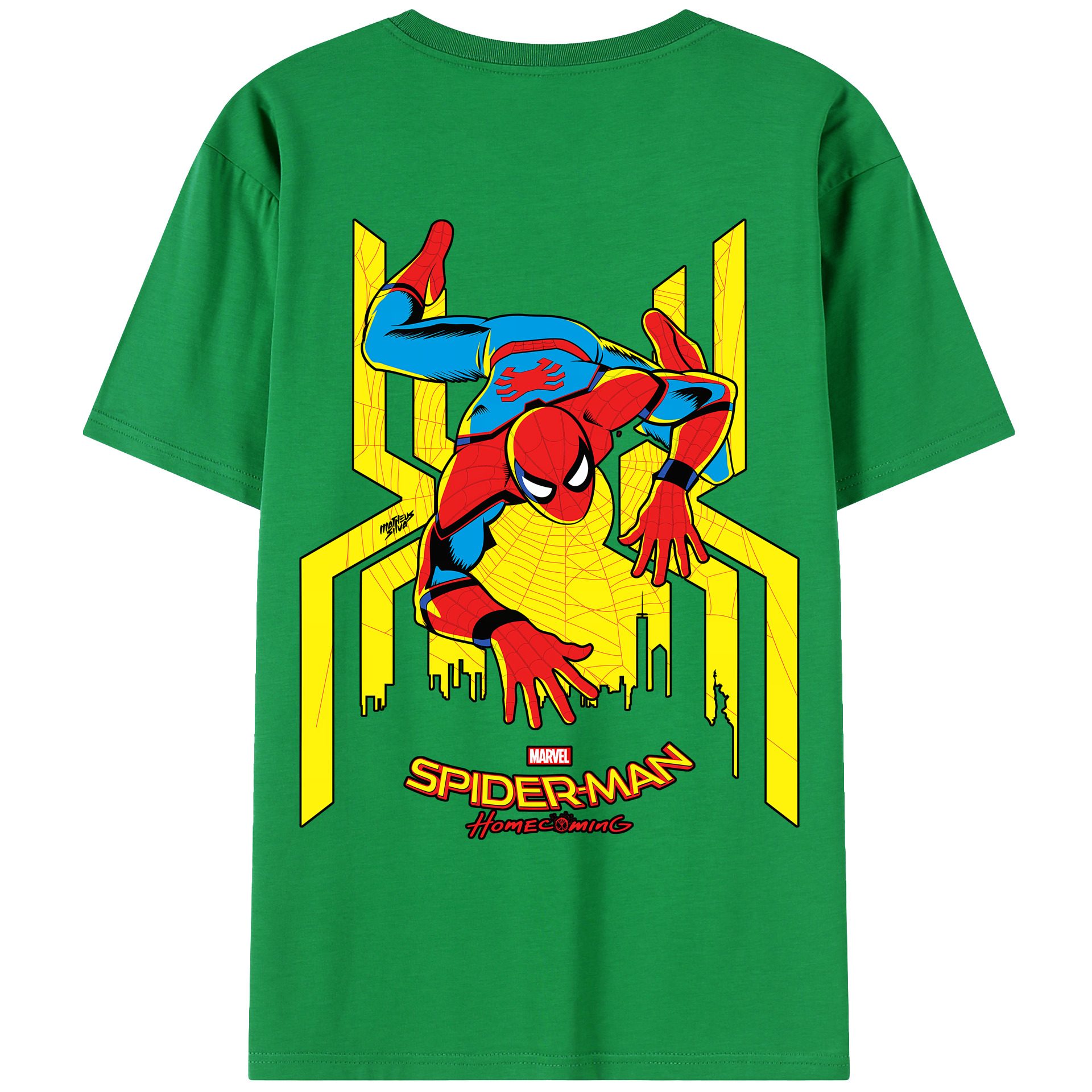 （画像用） Spider Man スパイダーマン 綿100％ メンズ半袖Tシャツ（バックプリント） 通気性
