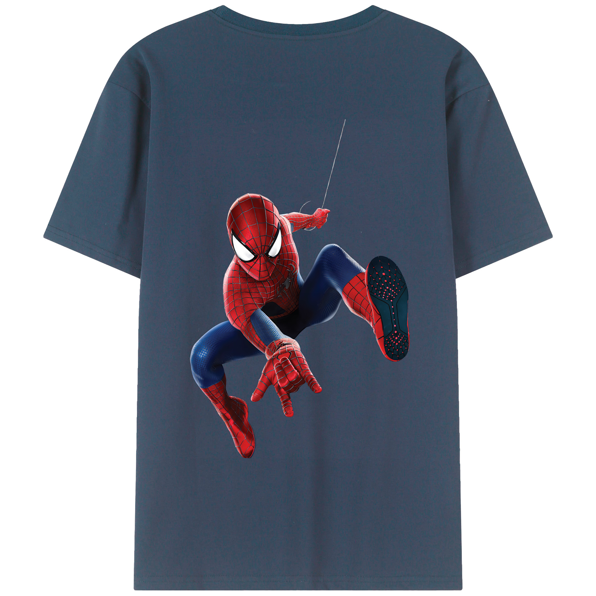 （画像用） Spider Man スパイダーマン 綿100％ メンズ半袖Tシャツ（バックプリント） 通気性