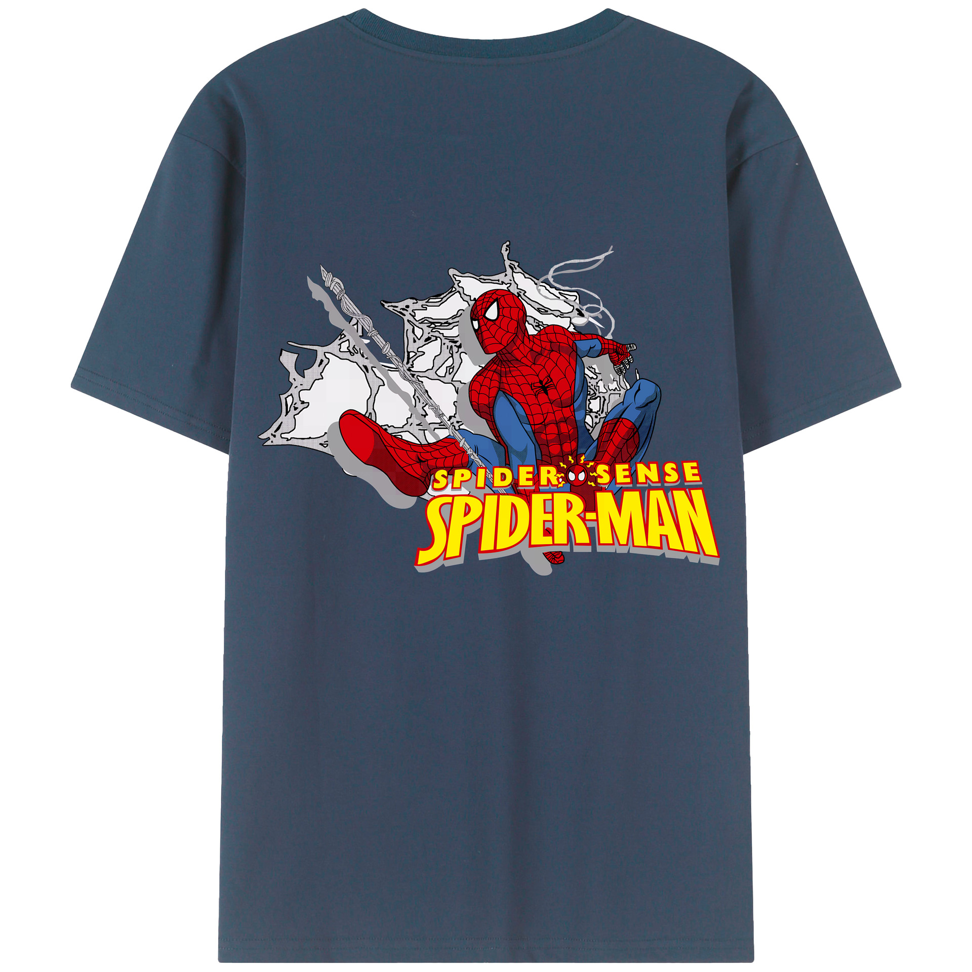 （画像用） Spider Man スパイダーマン 綿100％ メンズ半袖Tシャツ（バックプリント） 通気性