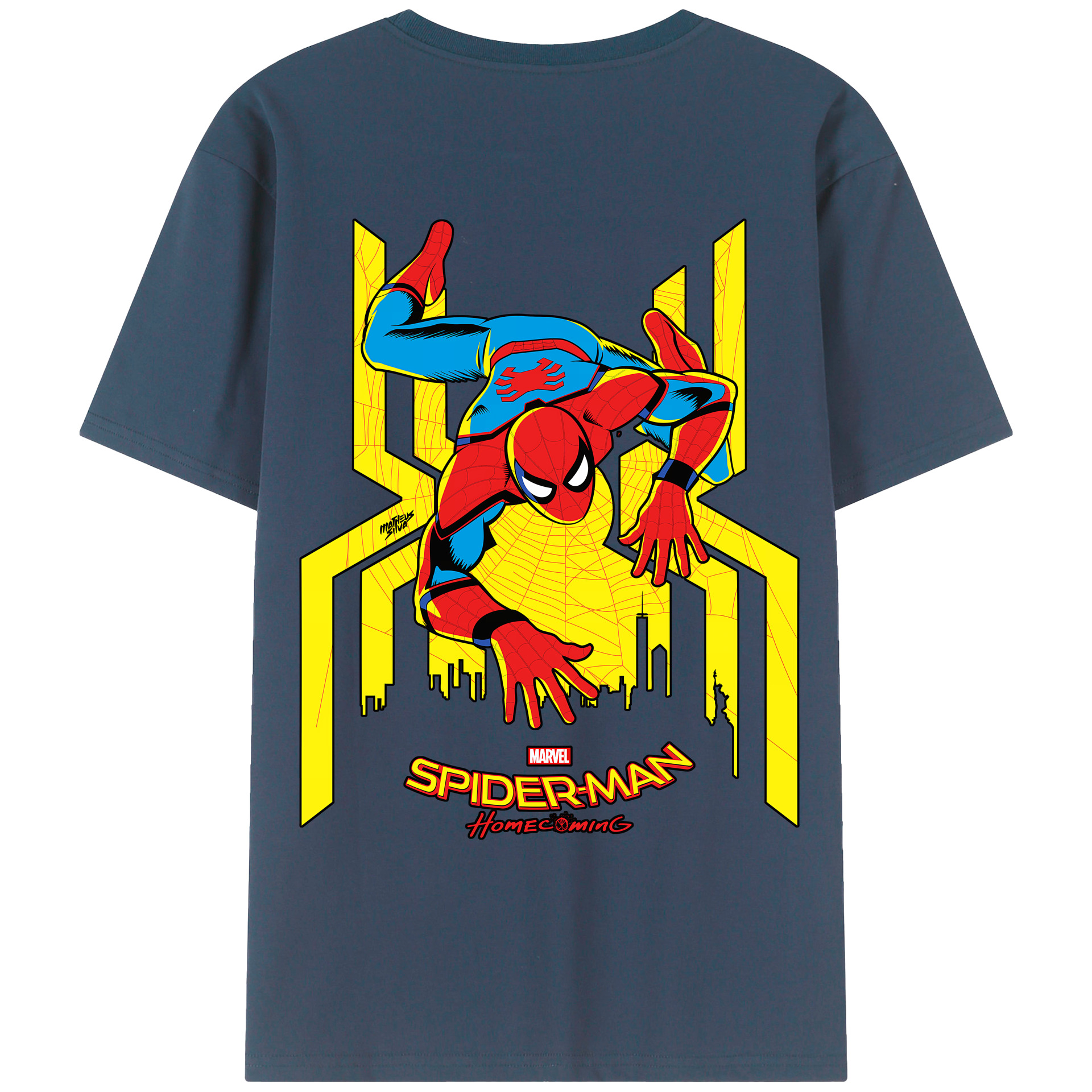 （画像用） Spider Man スパイダーマン 綿100％ メンズ半袖Tシャツ（バックプリント） 通気性