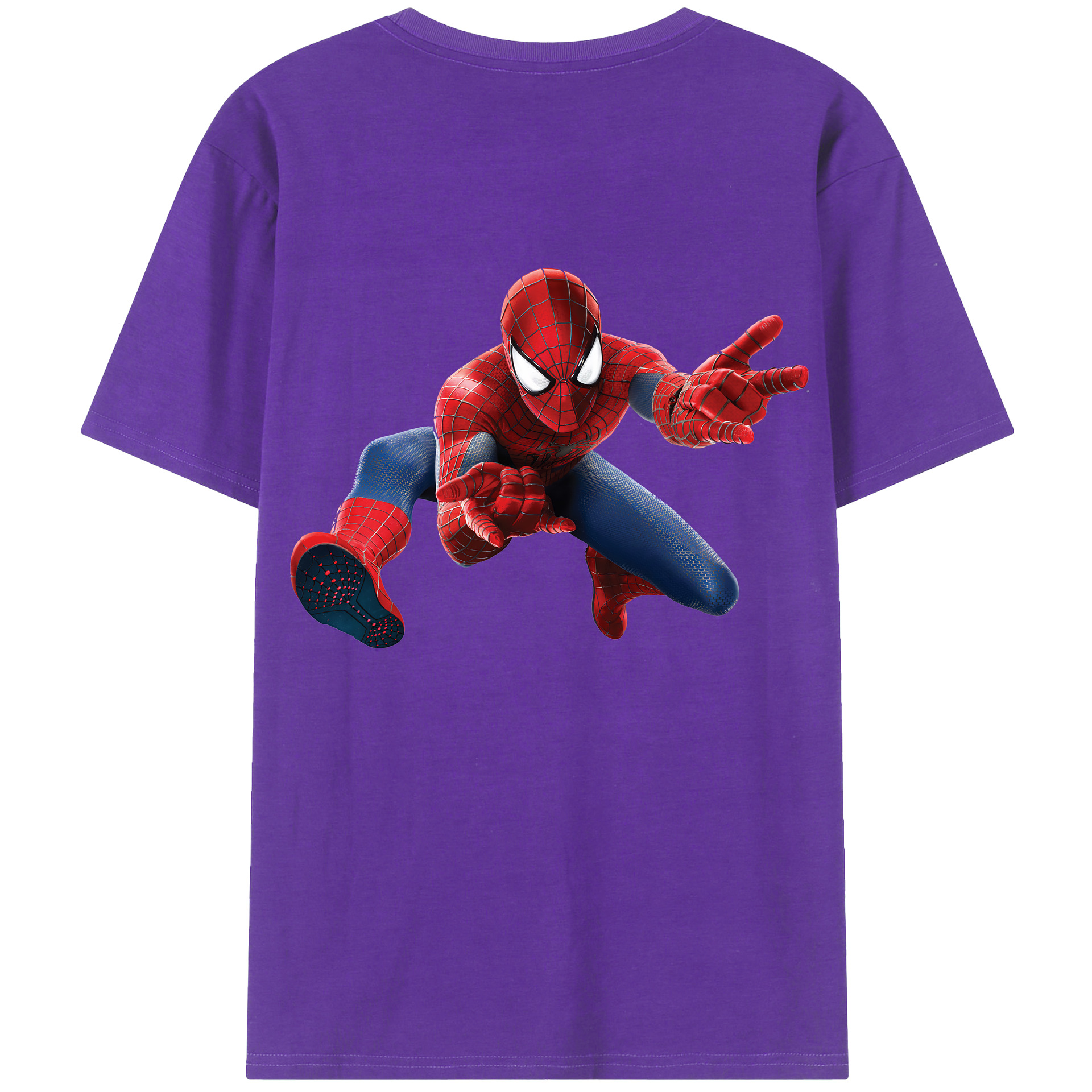 （画像用） Spider Man スパイダーマン 綿100％ メンズ半袖Tシャツ（バックプリント） 通気性