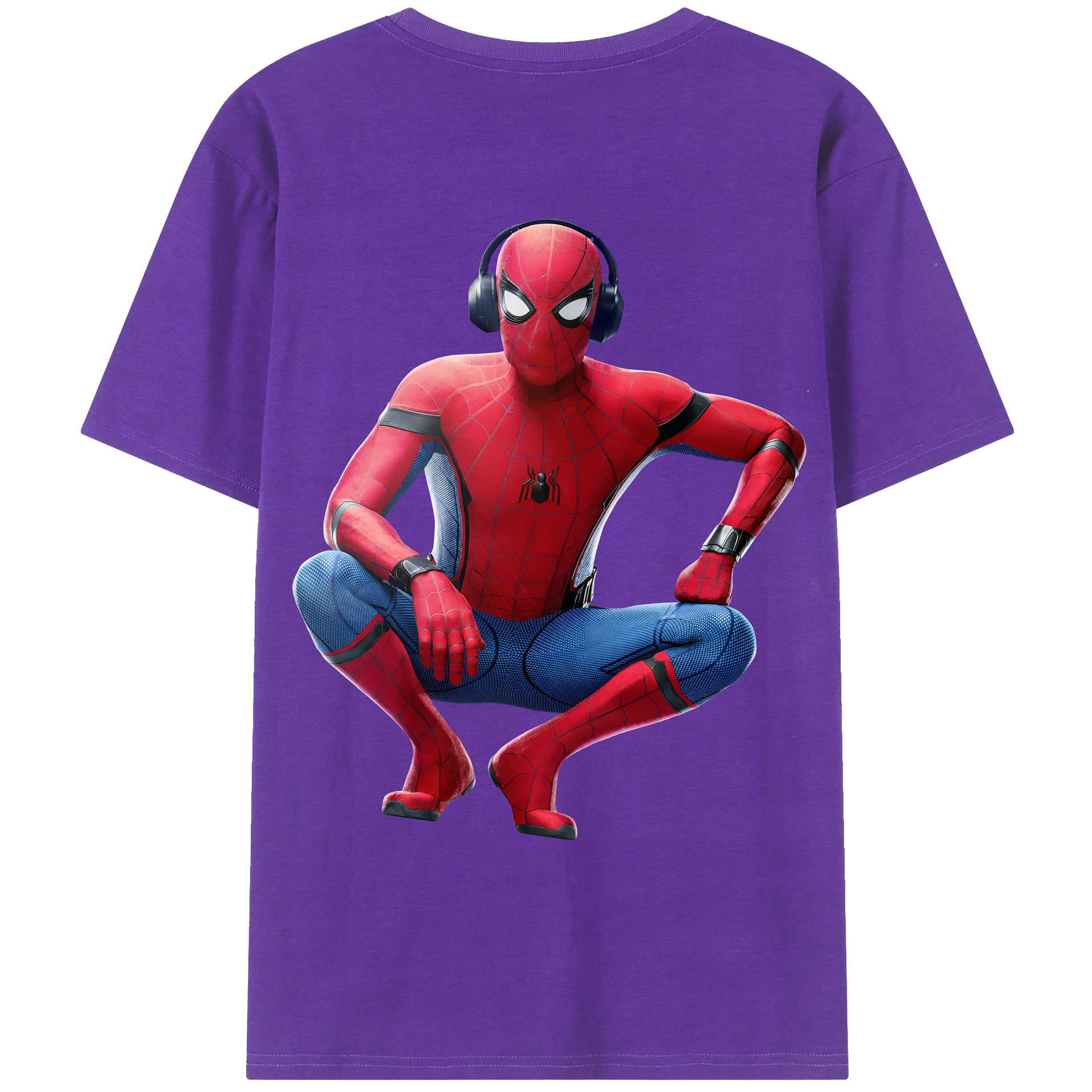（画像用） Spider Man スパイダーマン 綿100％ メンズ半袖Tシャツ（バックプリント） 通気性