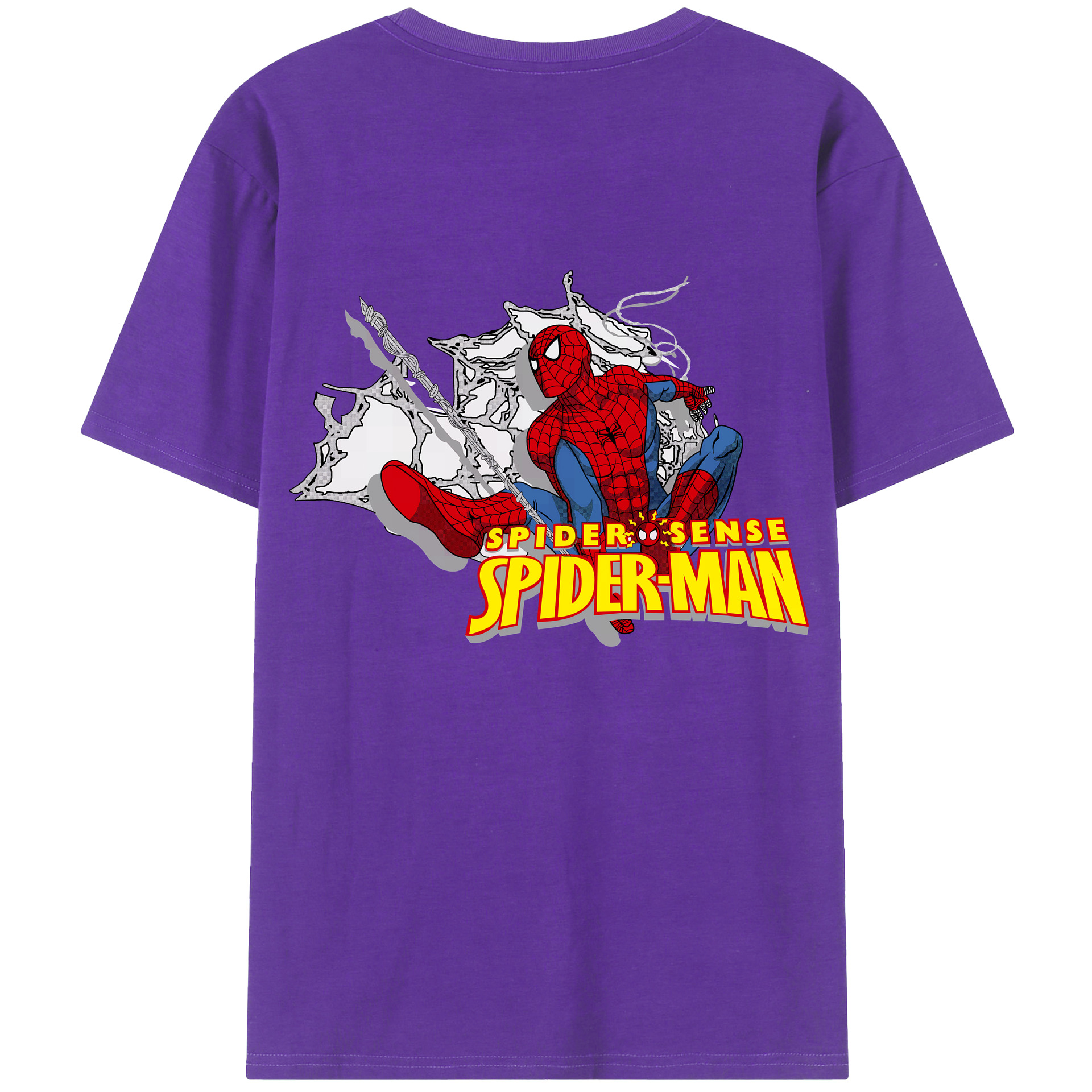 （画像用） Spider Man スパイダーマン 綿100％ メンズ半袖Tシャツ（バックプリント） 通気性