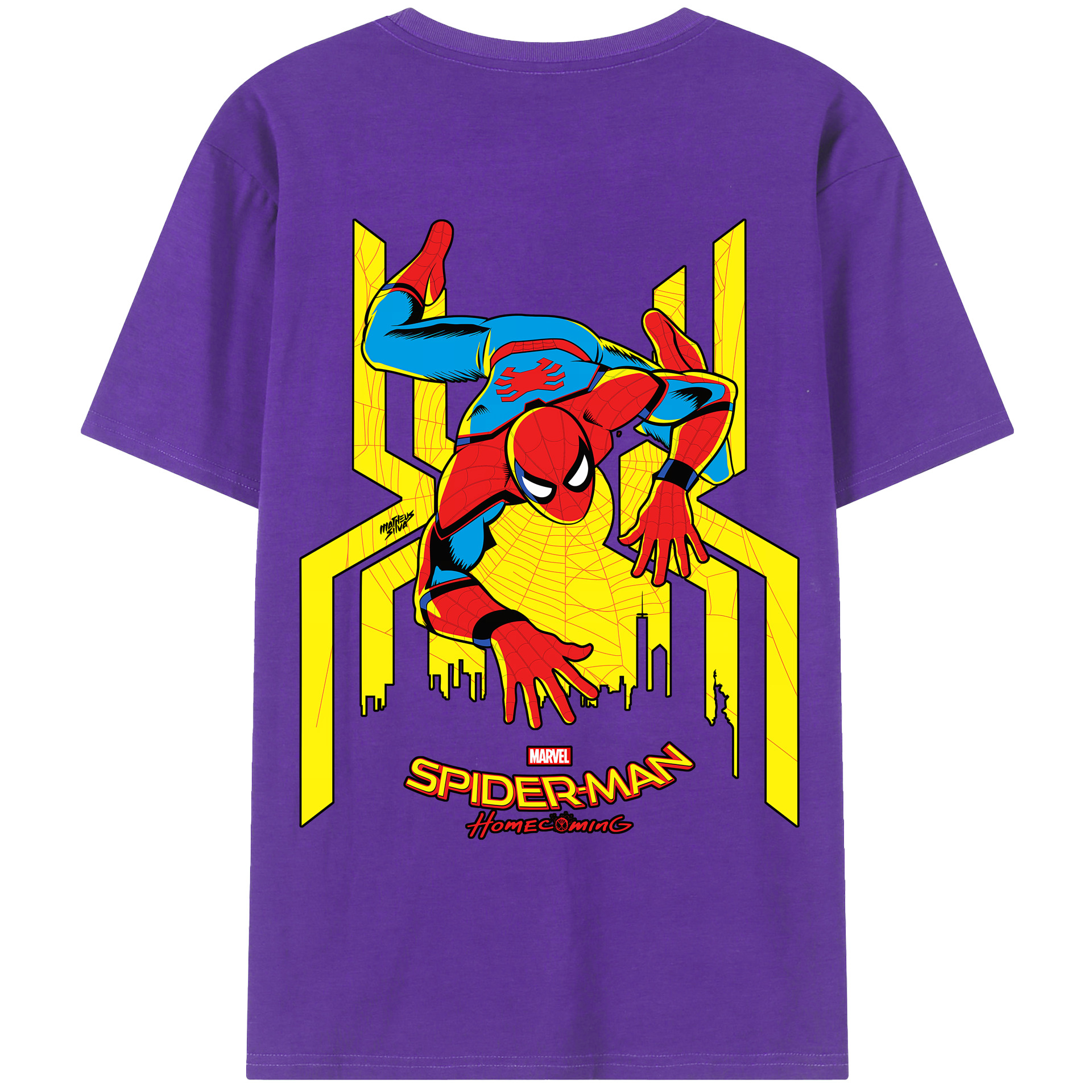 （画像用） Spider Man スパイダーマン 綿100％ メンズ半袖Tシャツ（バックプリント） 通気性