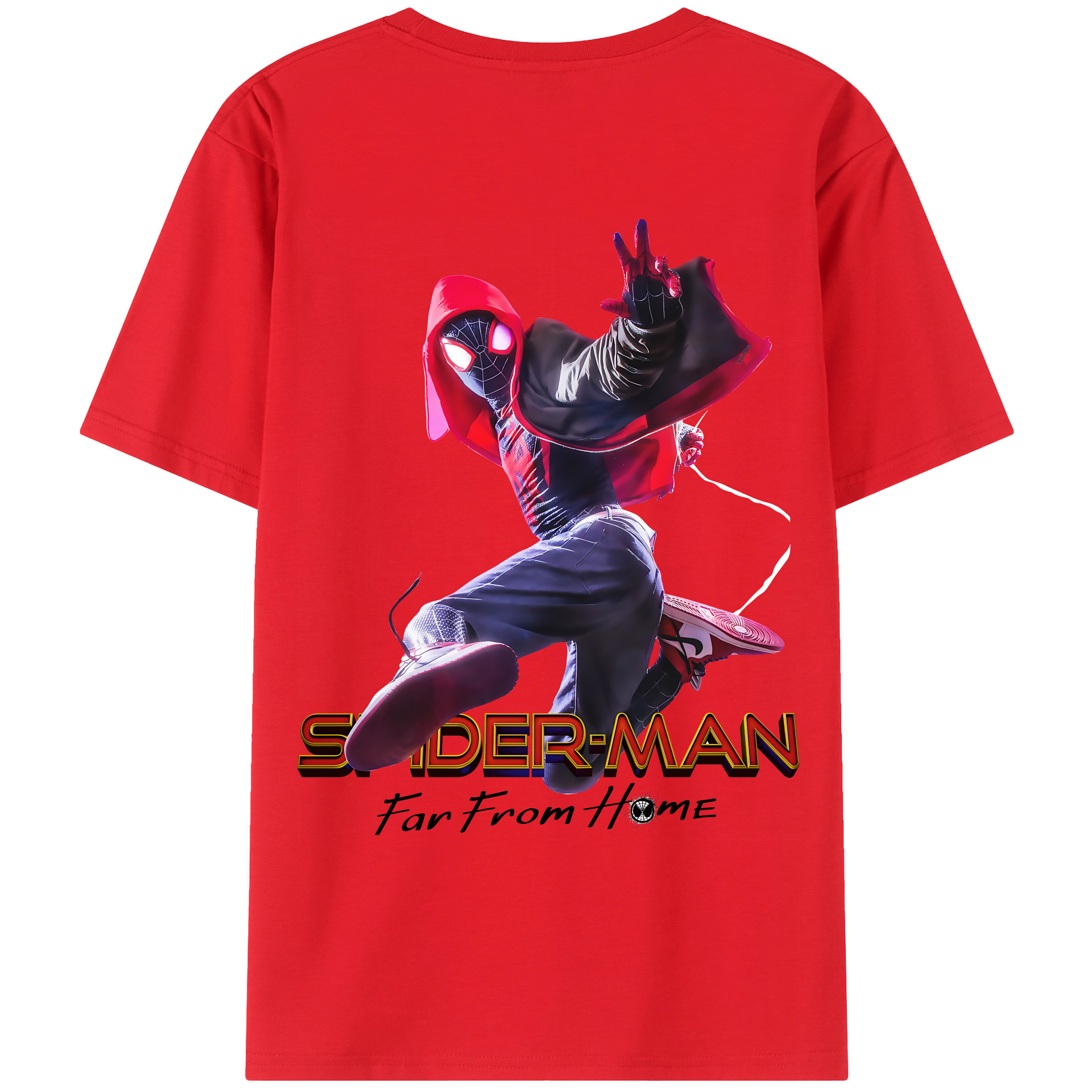 （画像用） Spider Man スパイダーマン 綿100％ メンズ半袖Tシャツ（バックプリント） 通気性