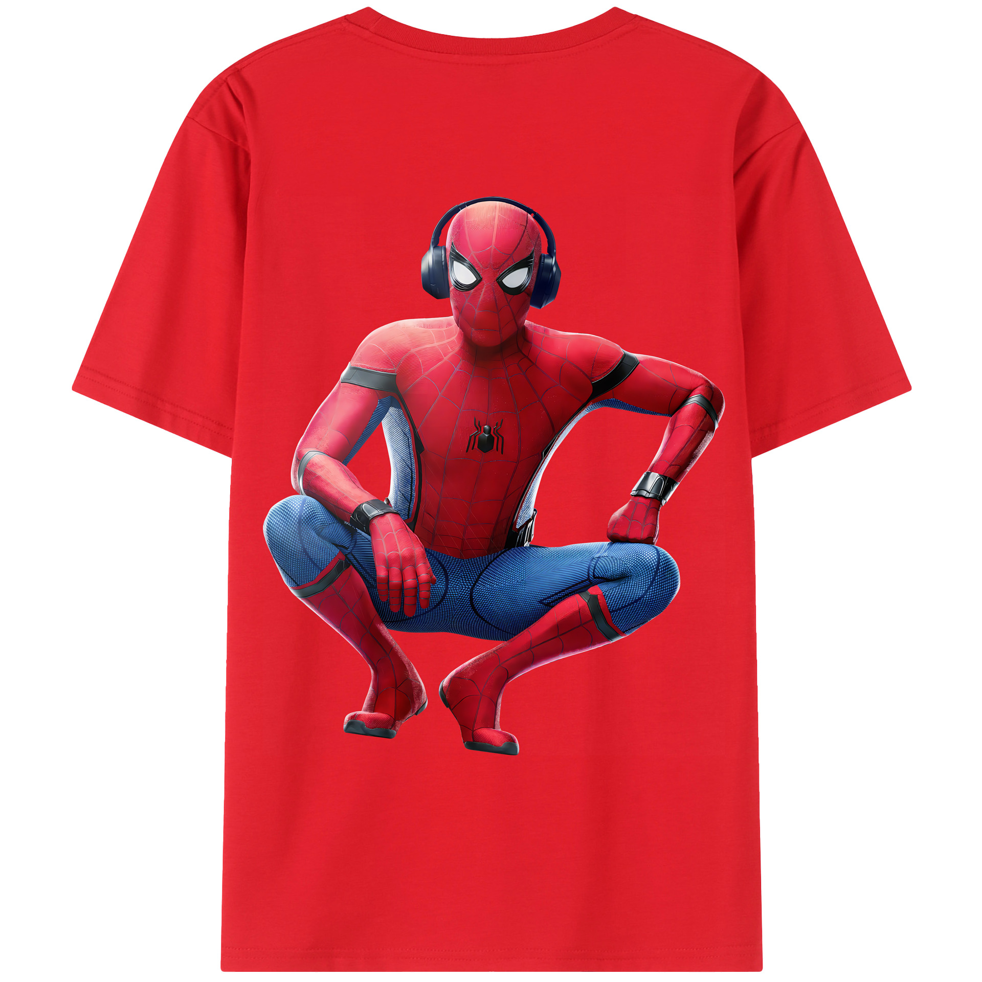 （画像用） Spider Man スパイダーマン 綿100％ メンズ半袖Tシャツ（バックプリント） 通気性