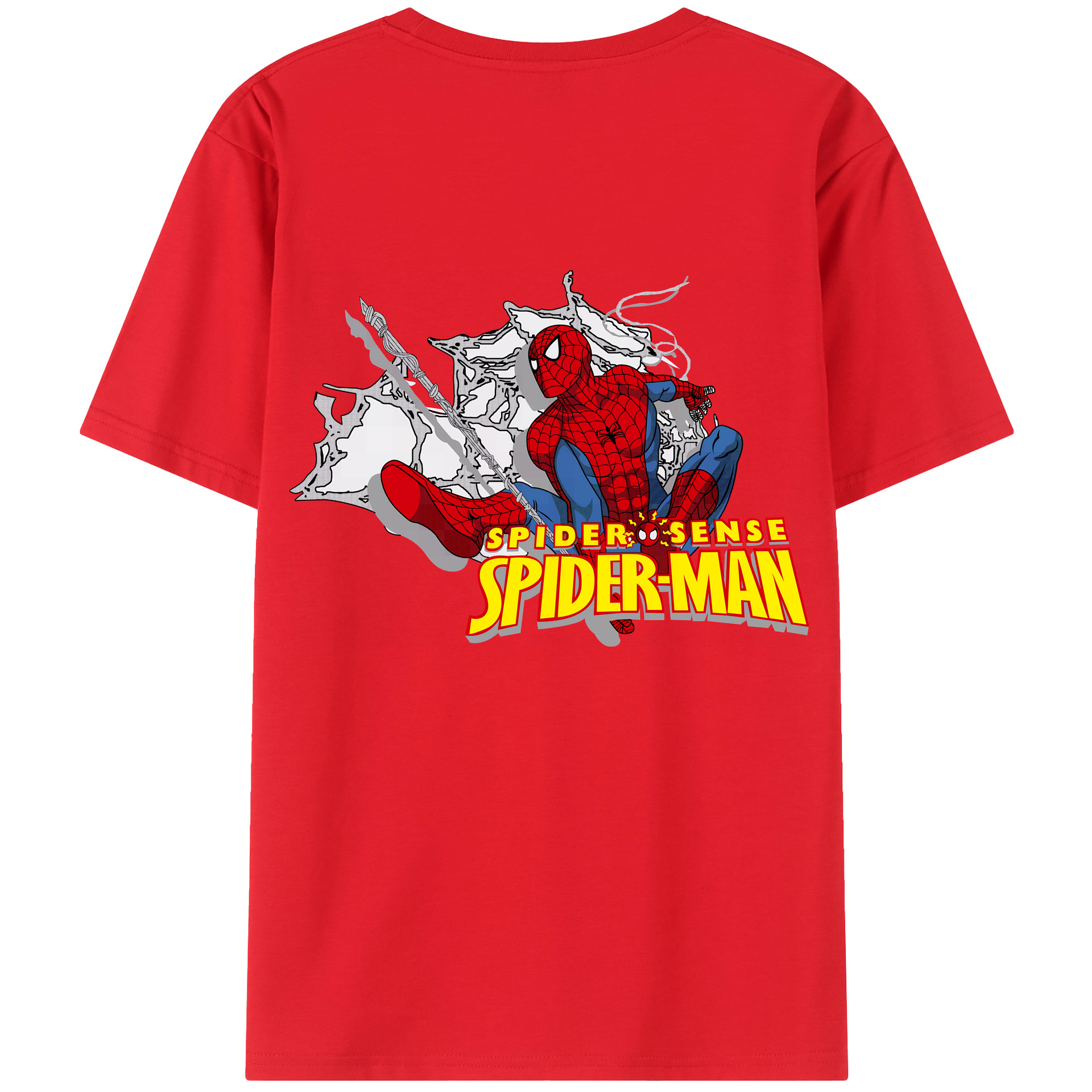 （画像用） Spider Man スパイダーマン 綿100％ メンズ半袖Tシャツ（バックプリント） 通気性