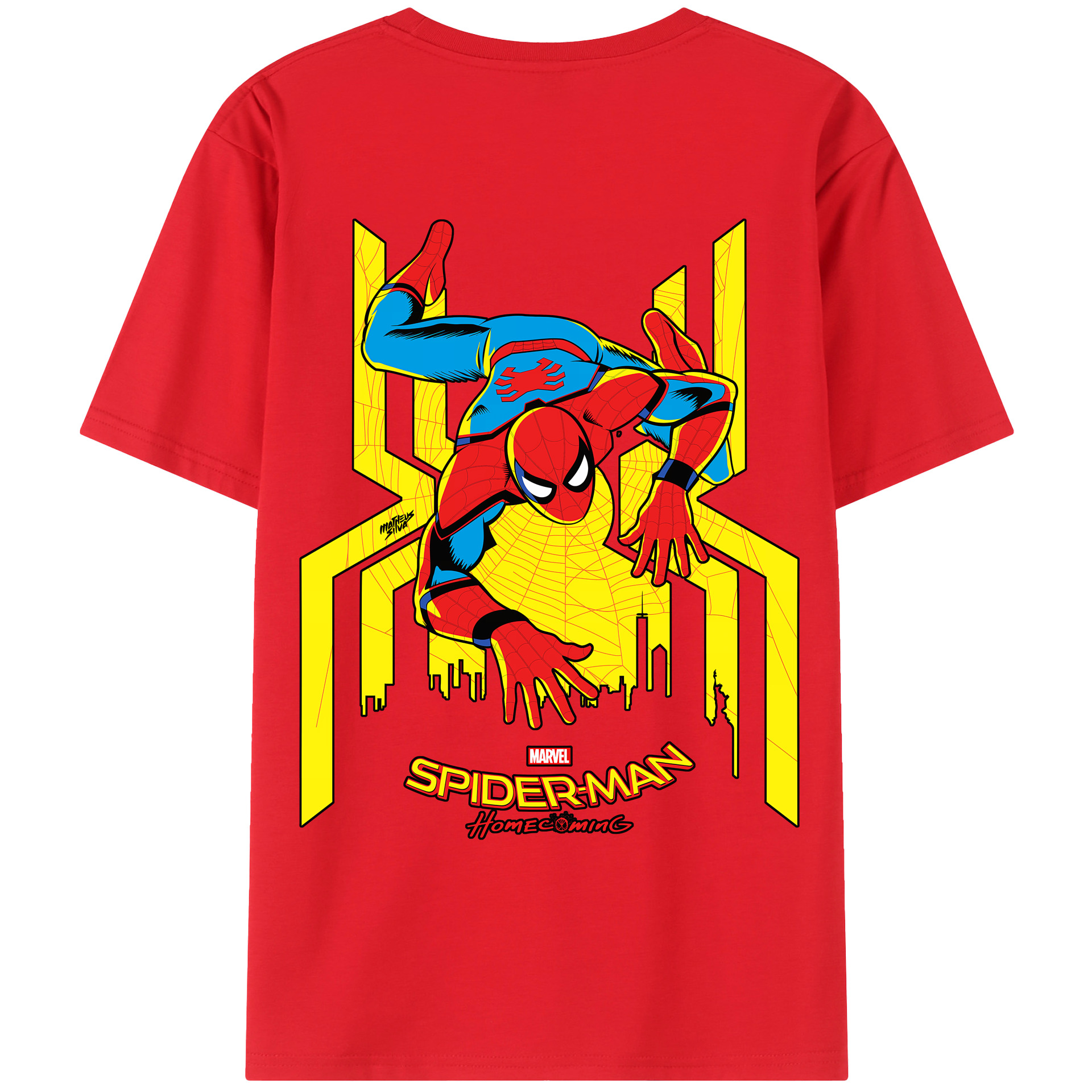 （画像用） Spider Man スパイダーマン 綿100％ メンズ半袖Tシャツ（バックプリント） 通気性