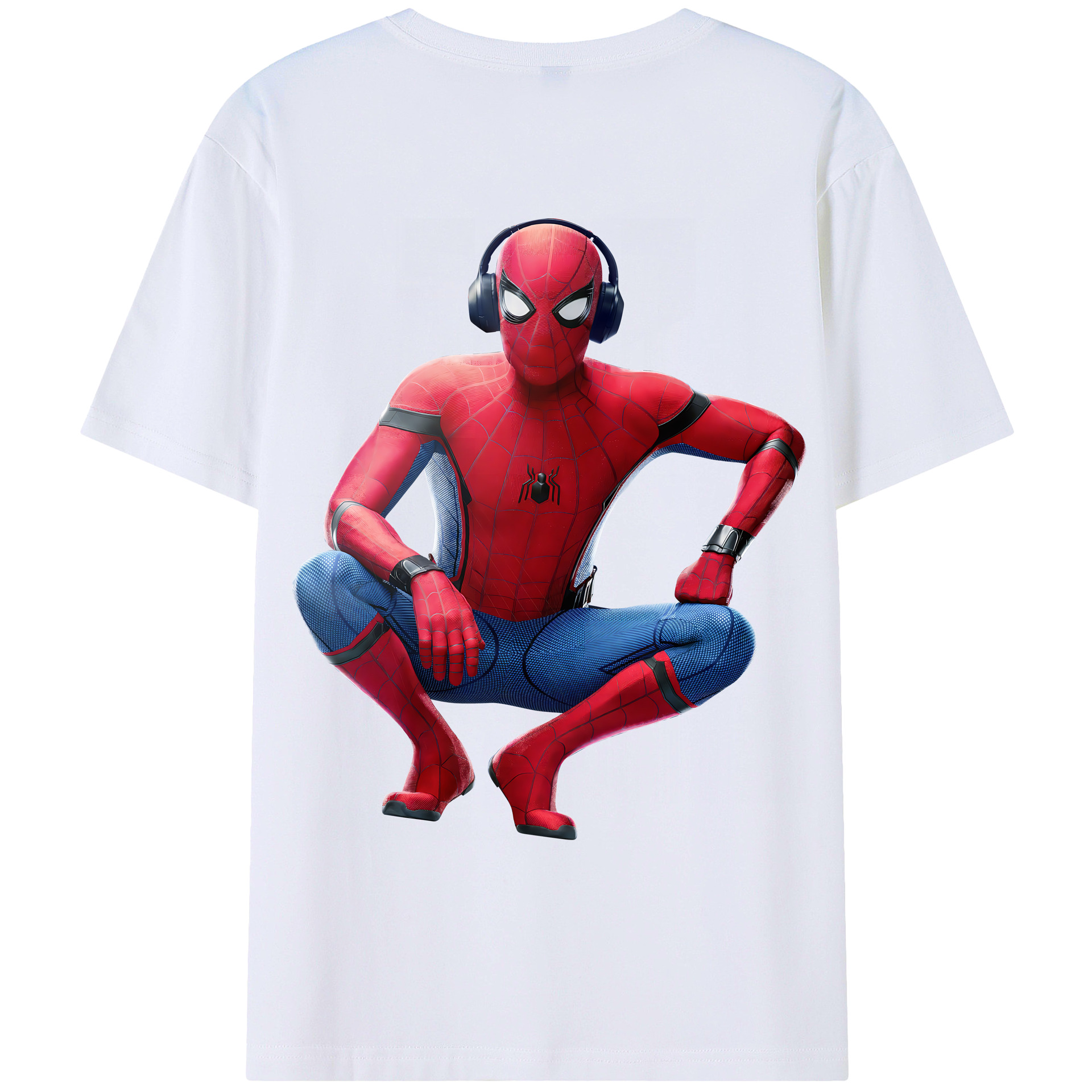（画像用） Spider Man スパイダーマン 綿100％ メンズ半袖Tシャツ（バックプリント） 通気性