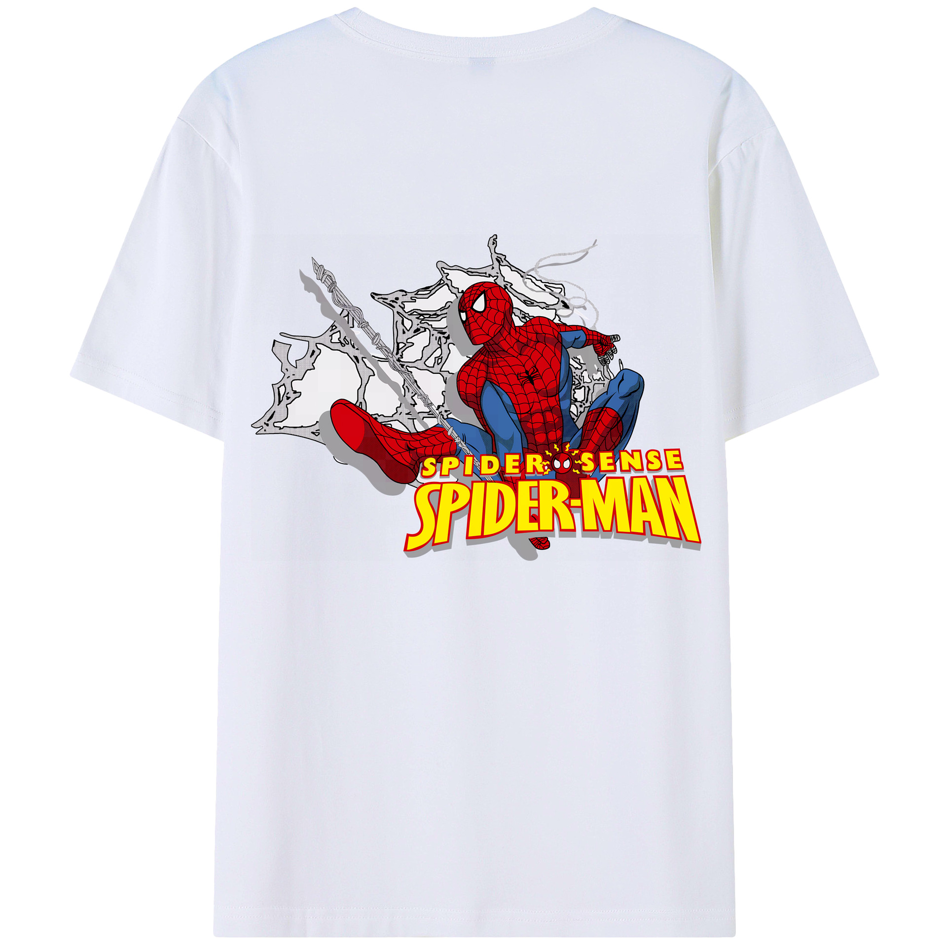 （画像用） Spider Man スパイダーマン 綿100％ メンズ半袖Tシャツ（バックプリント） 通気性