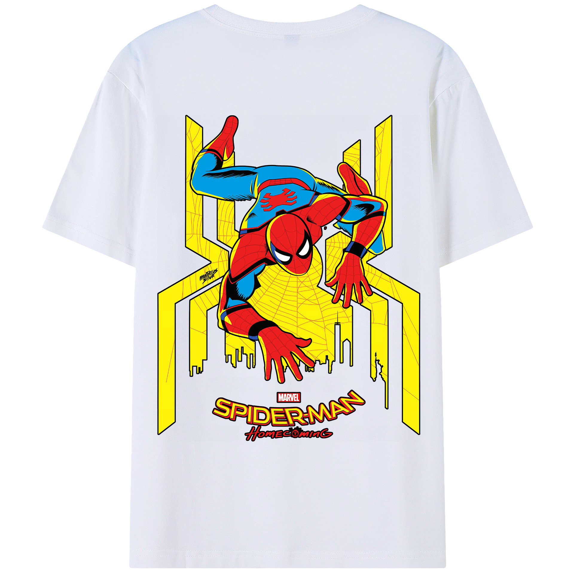 （画像用） Spider Man スパイダーマン 綿100％ メンズ半袖Tシャツ（バックプリント） 通気性