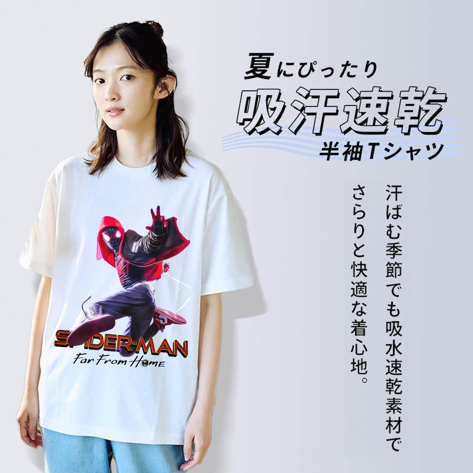 Spider Man スパイダーマン レディースカジュアルプリントTシャツ（綿100％）