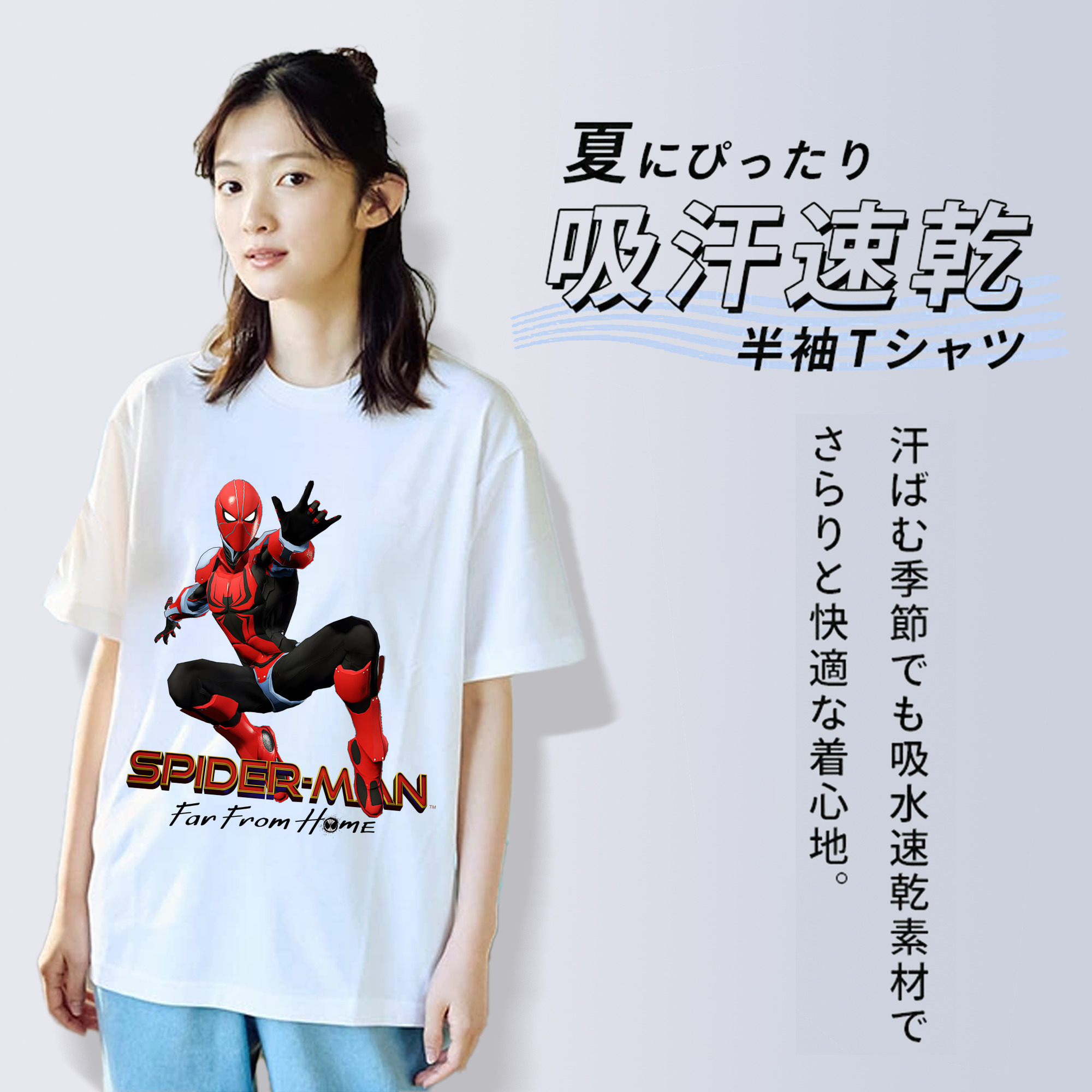 Spider Man スパイダーマン レディースカジュアルプリントTシャツ（綿100％）