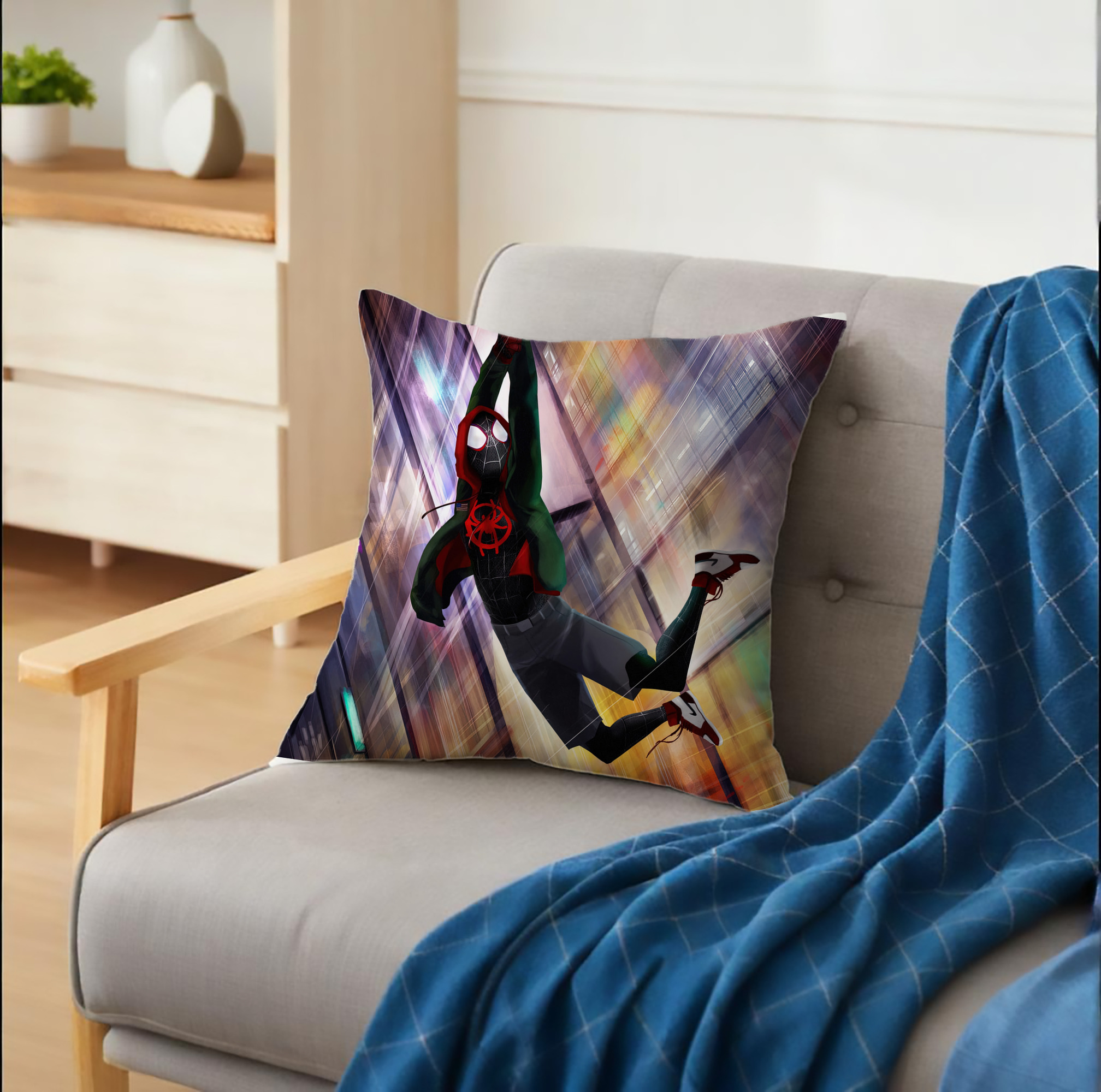 Spider Man スパイダーマン クッションカバー＆本体セット（ポリエステル素材）