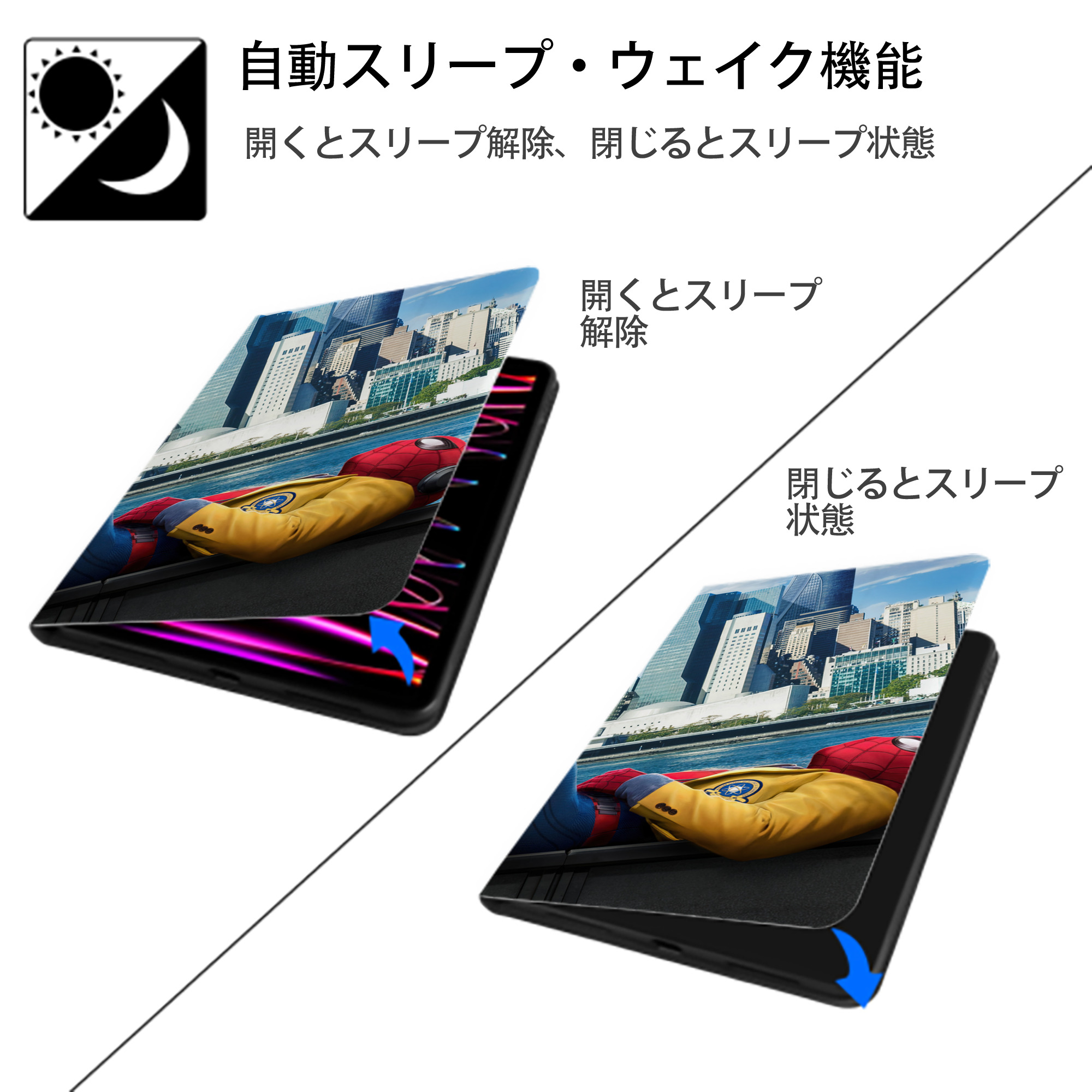 Spider Man スパイダーマン IPad ケース ブック型 PUレザー TPU 耐衝撃 軽量 薄型 ペン収納なし 全面保護 IPad 各モデル対応