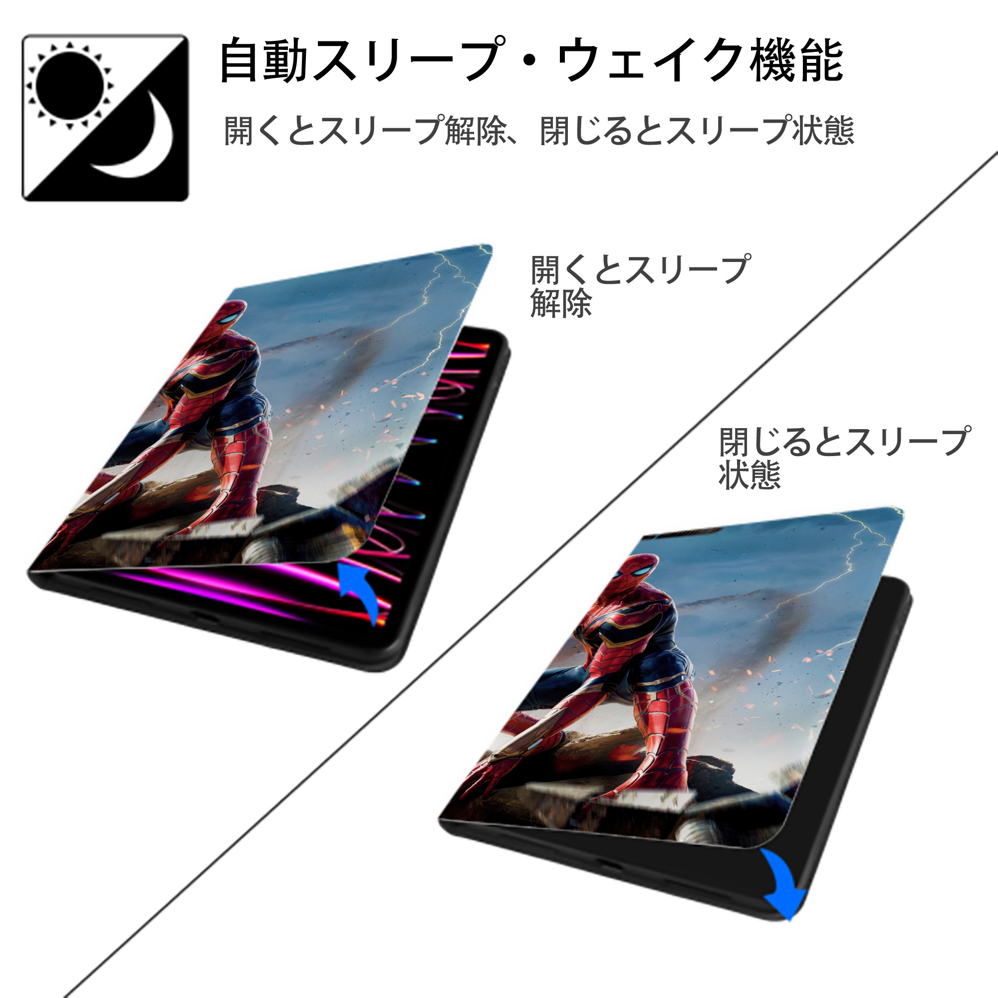 Spider Man スパイダーマン IPad ケース ブック型 PUレザー TPU 耐衝撃 軽量 薄型 ペン収納なし 全面保護 IPad 各モデル対応