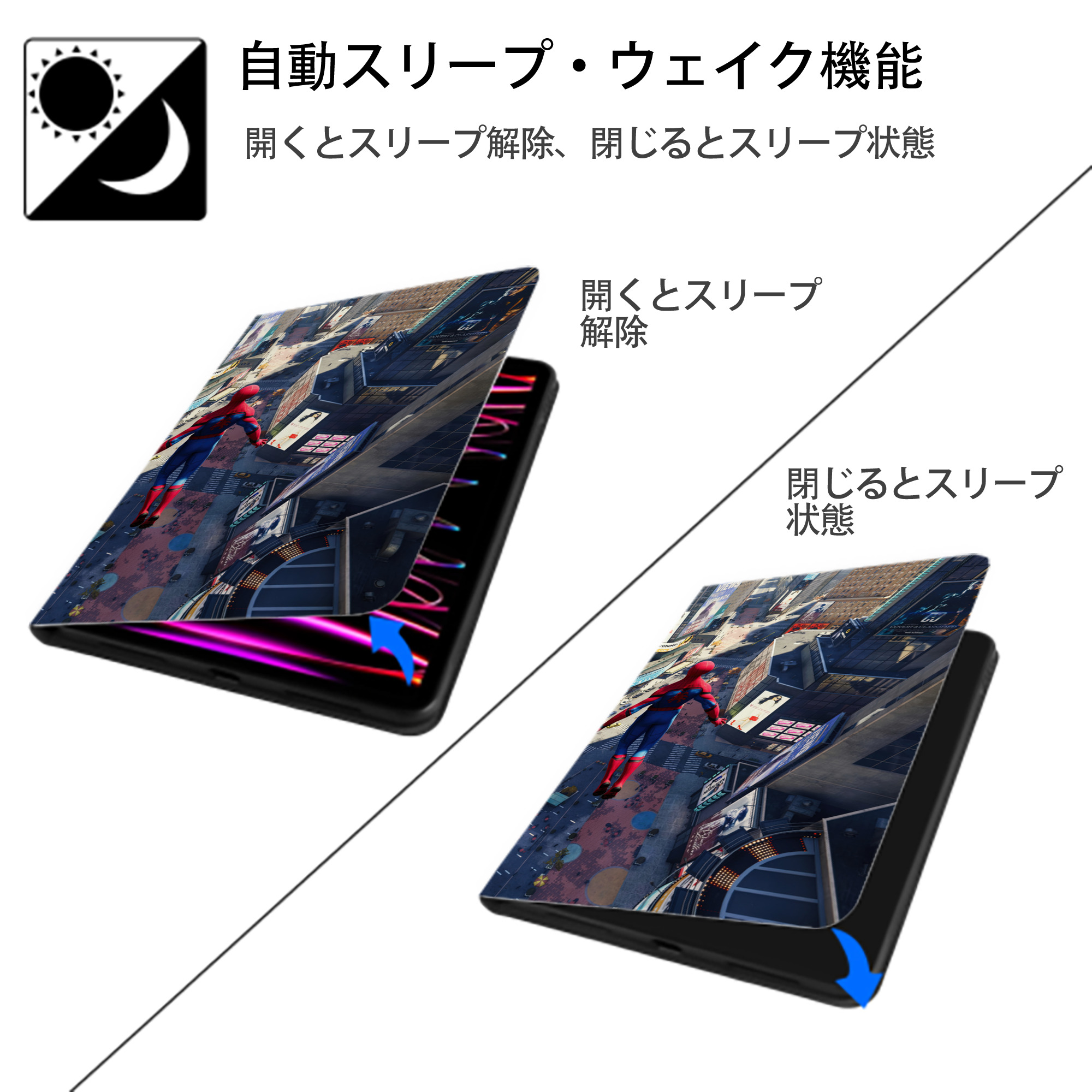 Spider Man スパイダーマン IPad ケース ブック型 PUレザー TPU 耐衝撃 軽量 薄型 ペン収納なし 全面保護 IPad 各モデル対応