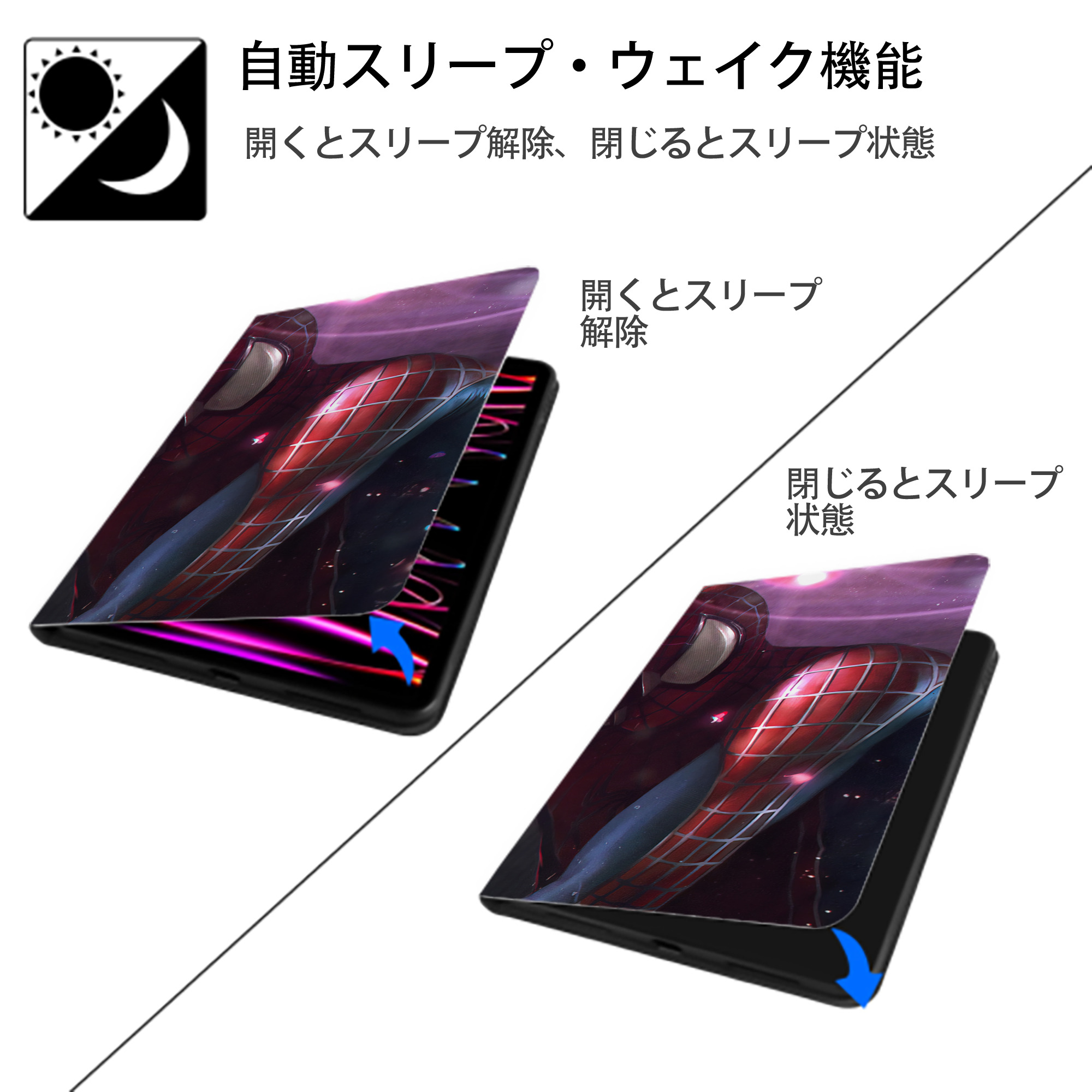 Spider Man スパイダーマン IPad ケース ブック型 PUレザー TPU 耐衝撃 軽量 薄型 ペン収納なし 全面保護 IPad 各モデル対応